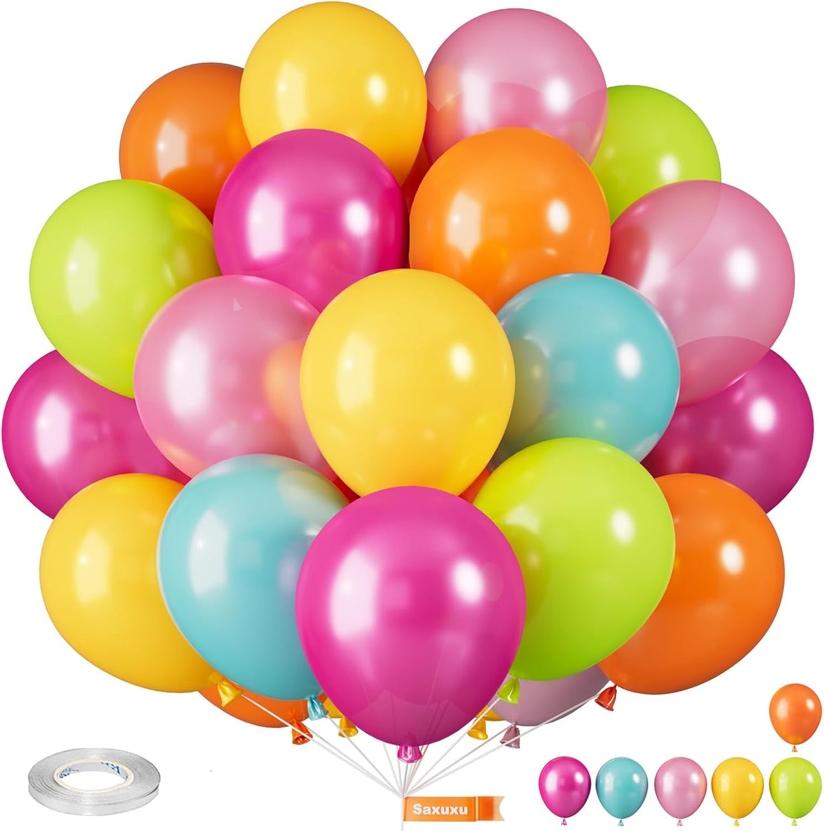 Tropical Balloons, 12 Inch Hawaii Balloons, Colorful Balloon, Pearl Hot Pink Teal Blue Yellow Fruit