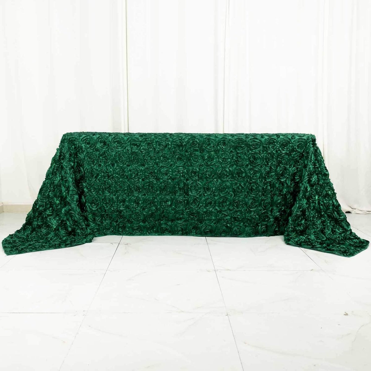 Efavormart 90"X132" Hunter Emerald Green Grandiose 3D Rosette Satin Rectangle Tablecloth for