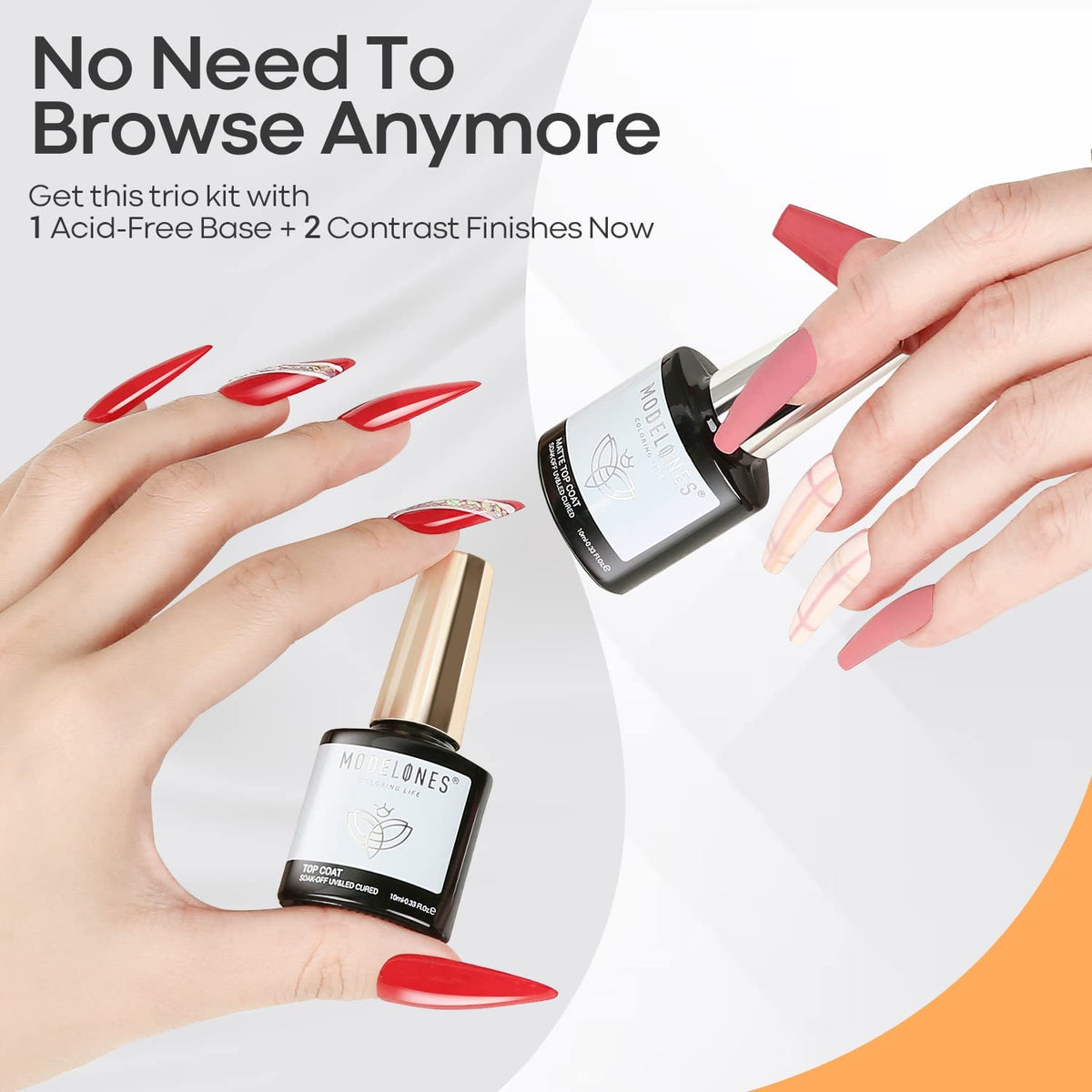 Gel Base Top Coat Set 3PCS, No Wipe Glossy & Matte Top Coat Kit, Long Lasting Soak Off Gel Nail