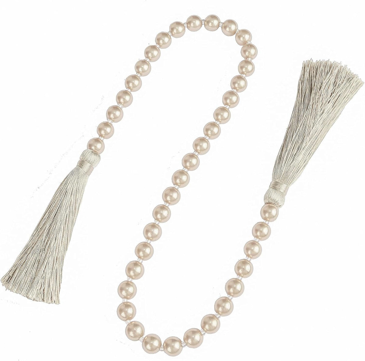 Fenghuangwu 34 Inch Pearl Glass Bead Garland with Tassels - Elegant Boho Table Decor, Fringe Wall