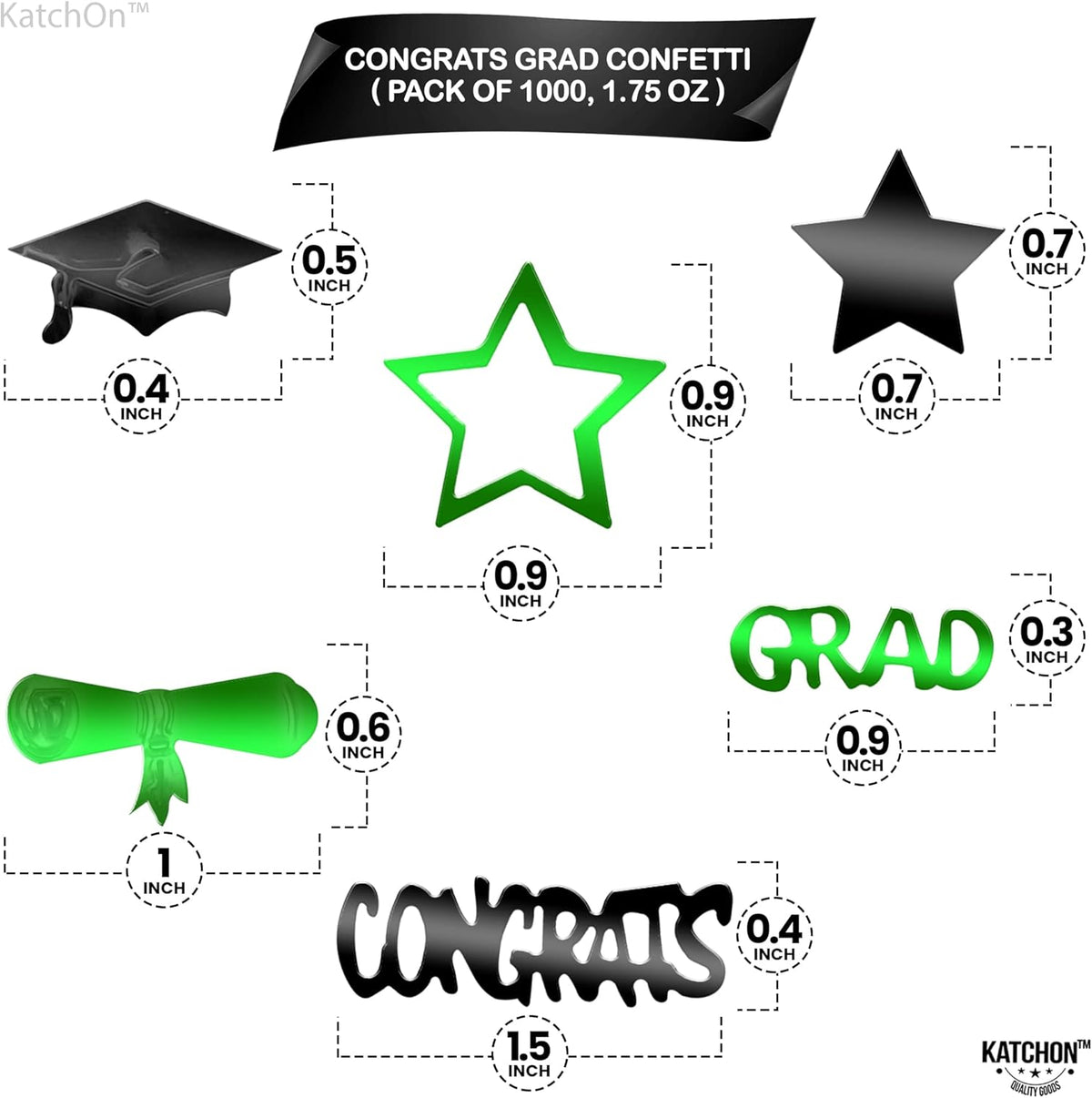 KatchOn, Shiny 2025 Congrats Grad Confetti - Pack of 1000 | Green and Black Graduation Confetti