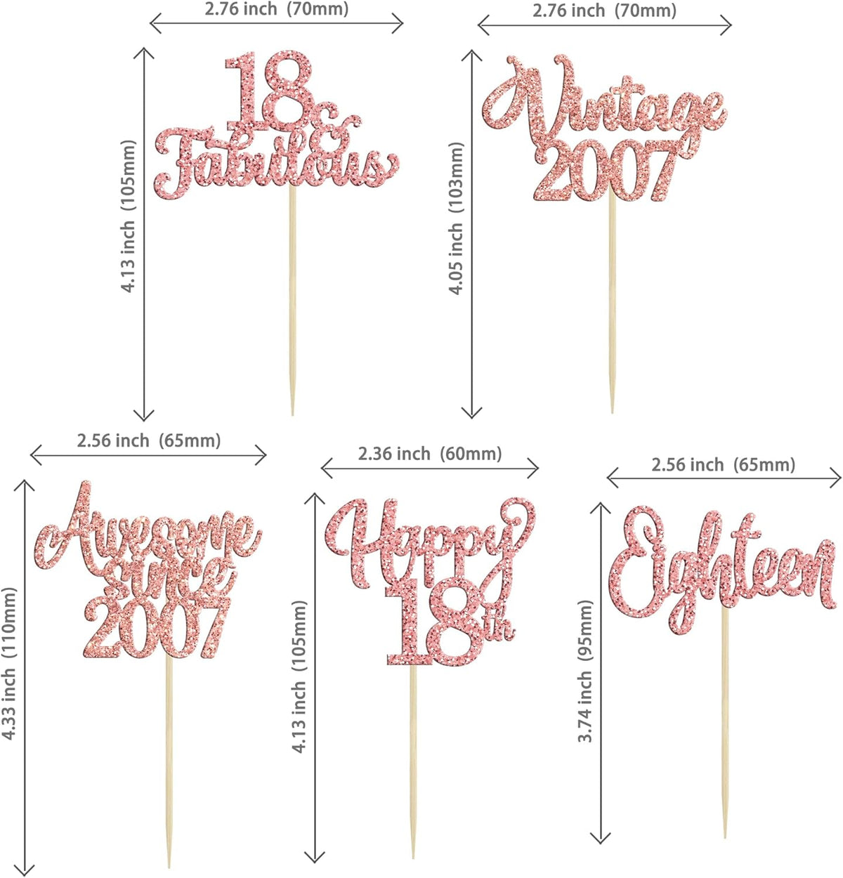 30Pcs Vintage 2007 Cupcake Toppers Glitter Eighteen 18 Fabulous Happy 18th Birthday Cupcake Picks