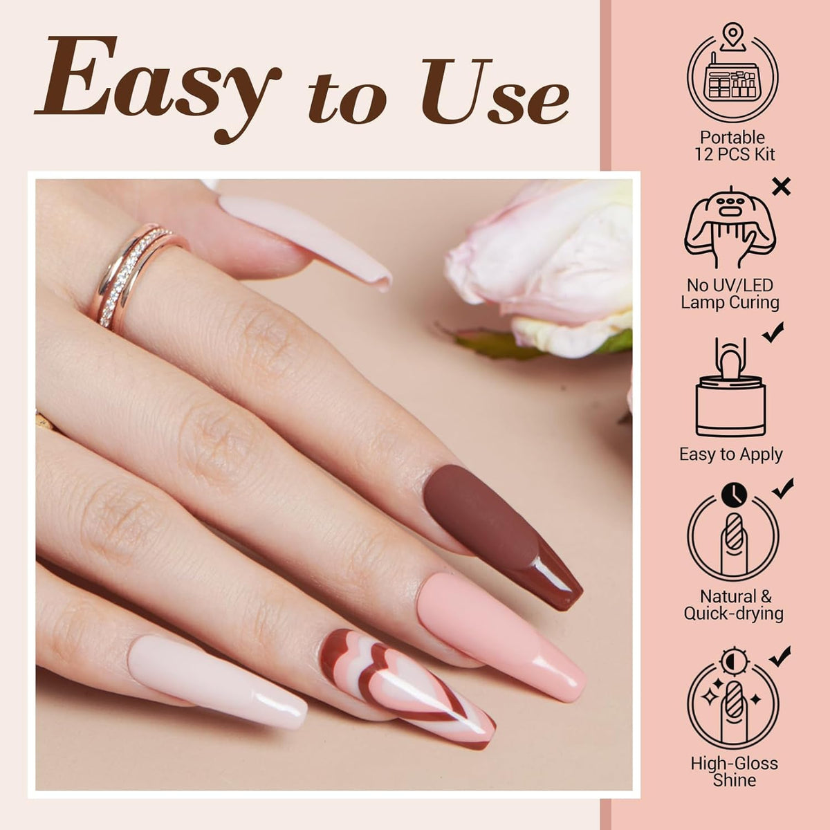 AZUREBEAUTY Dip Powder Nail Kit Starter, All Season Skin Tone Nude Brown 4 Colors Acrylic Dip