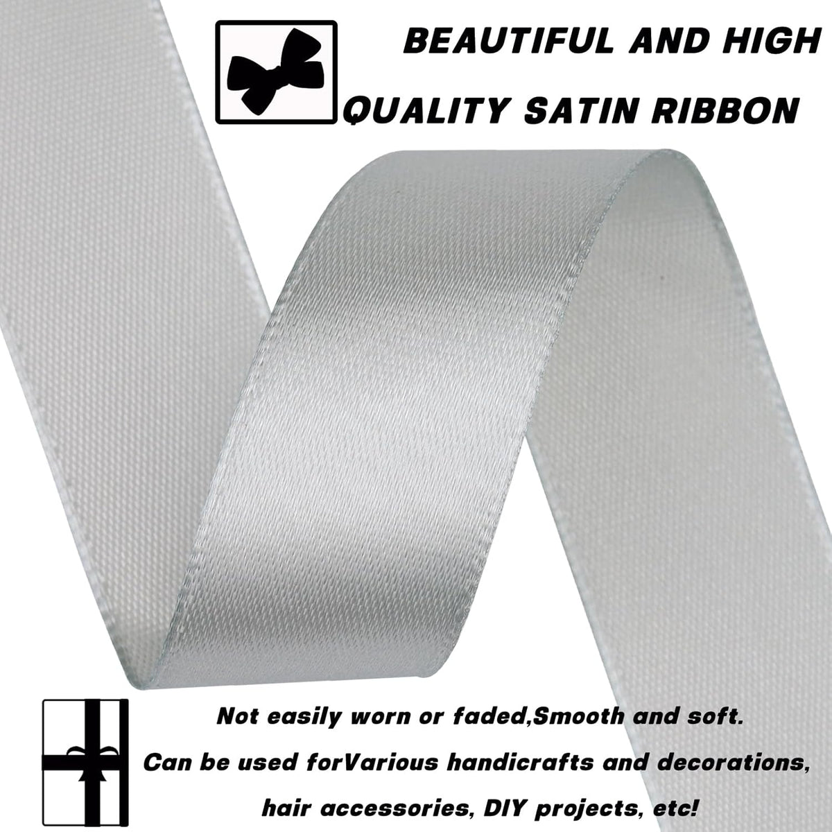 Silver Ribbon 7/8 Inch 60 Yards Satin Craft Ribbon-Single Face Polyester Ribbon for Handmade