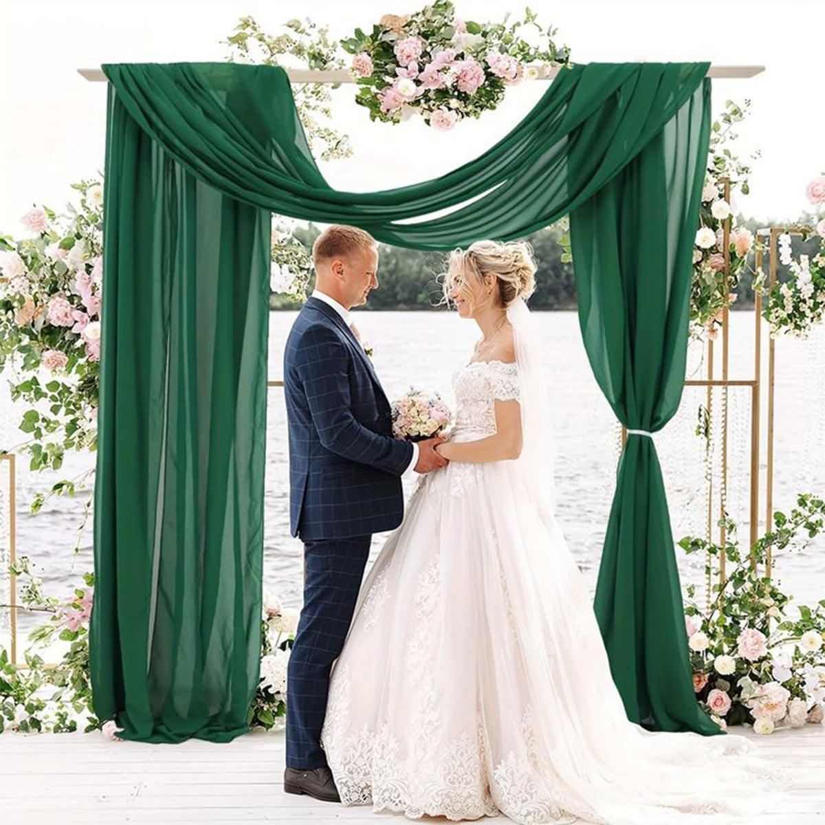 Emerald Green 4 Panels Wedding Arch Draping Fabric 20Ft Length x 28" Width Arch Drapes Chiffon