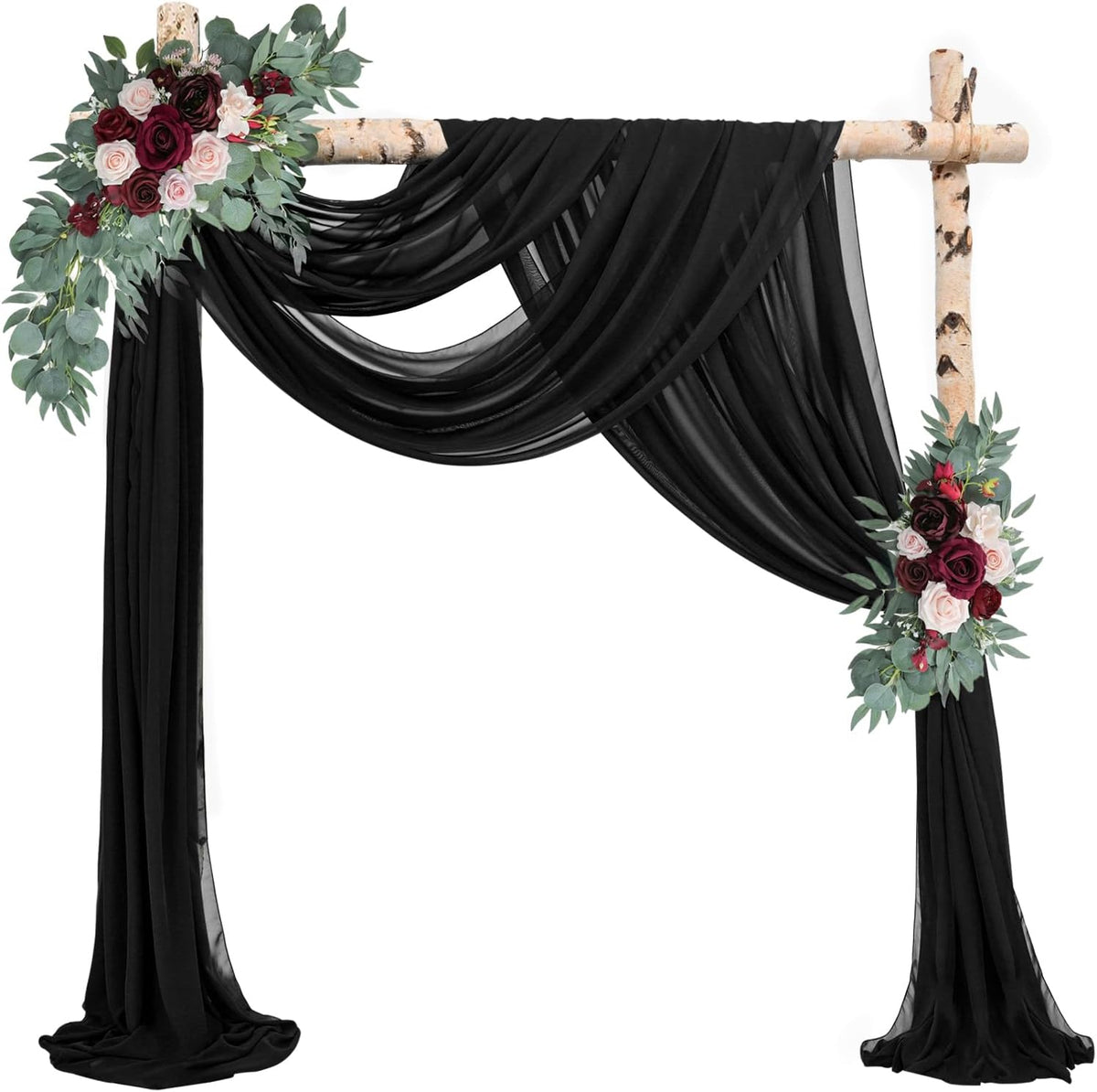 20Ft Length x 28" Width 2 Panels Wedding Arch Draping Fabric Black Arch Drapes Chiffon Fabric Sheer