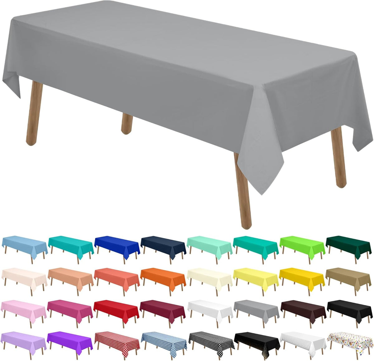 Silver Plastic Tablecloths 2 Pack Dark Gray Disposable Table Covers 54 x 108 Inch Bridal Shower