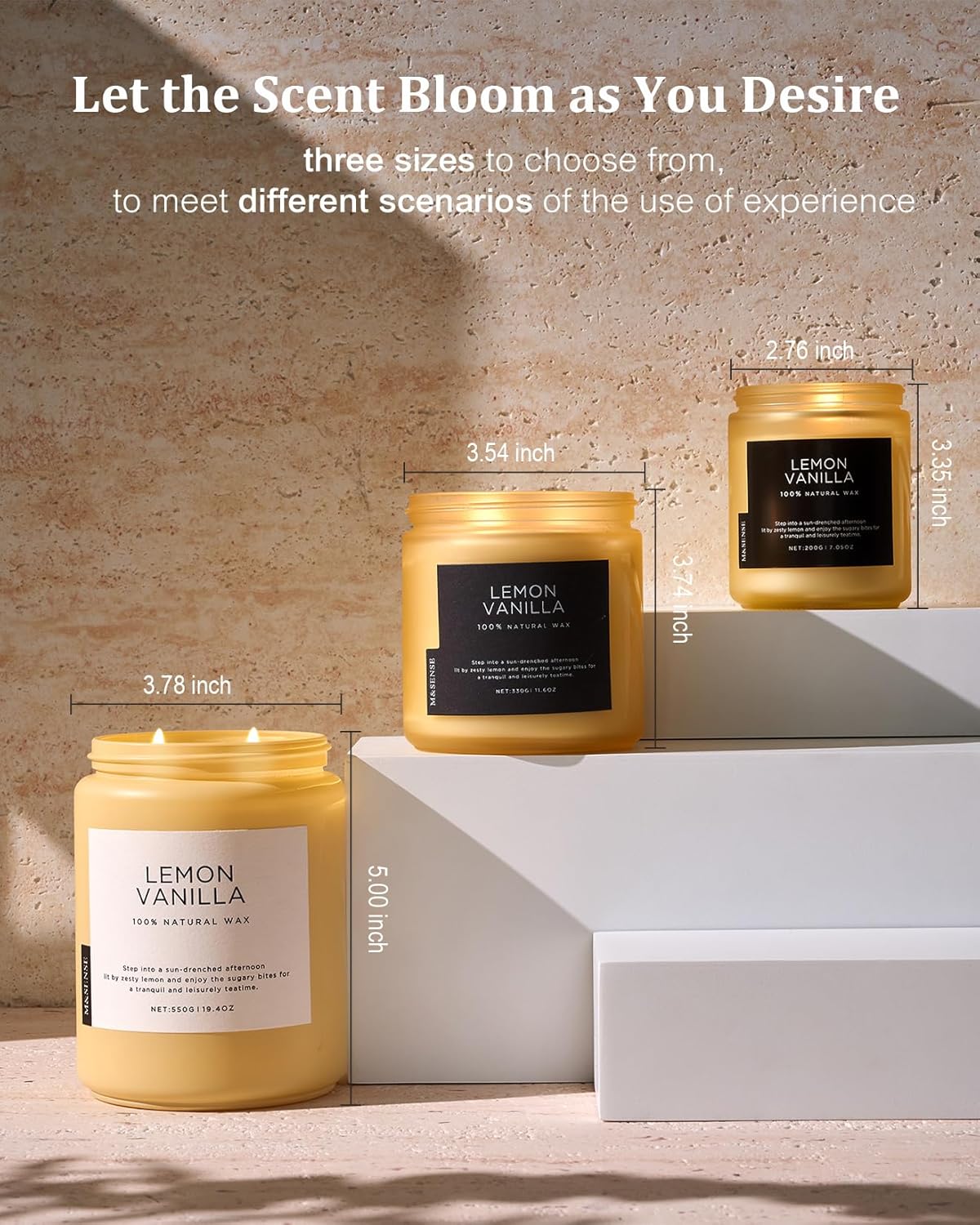M&SENSE Candles Lemon Vanilla Scented, 19.4oz 110 Hours Long Lasting for Home 2 Wick Natural Soy