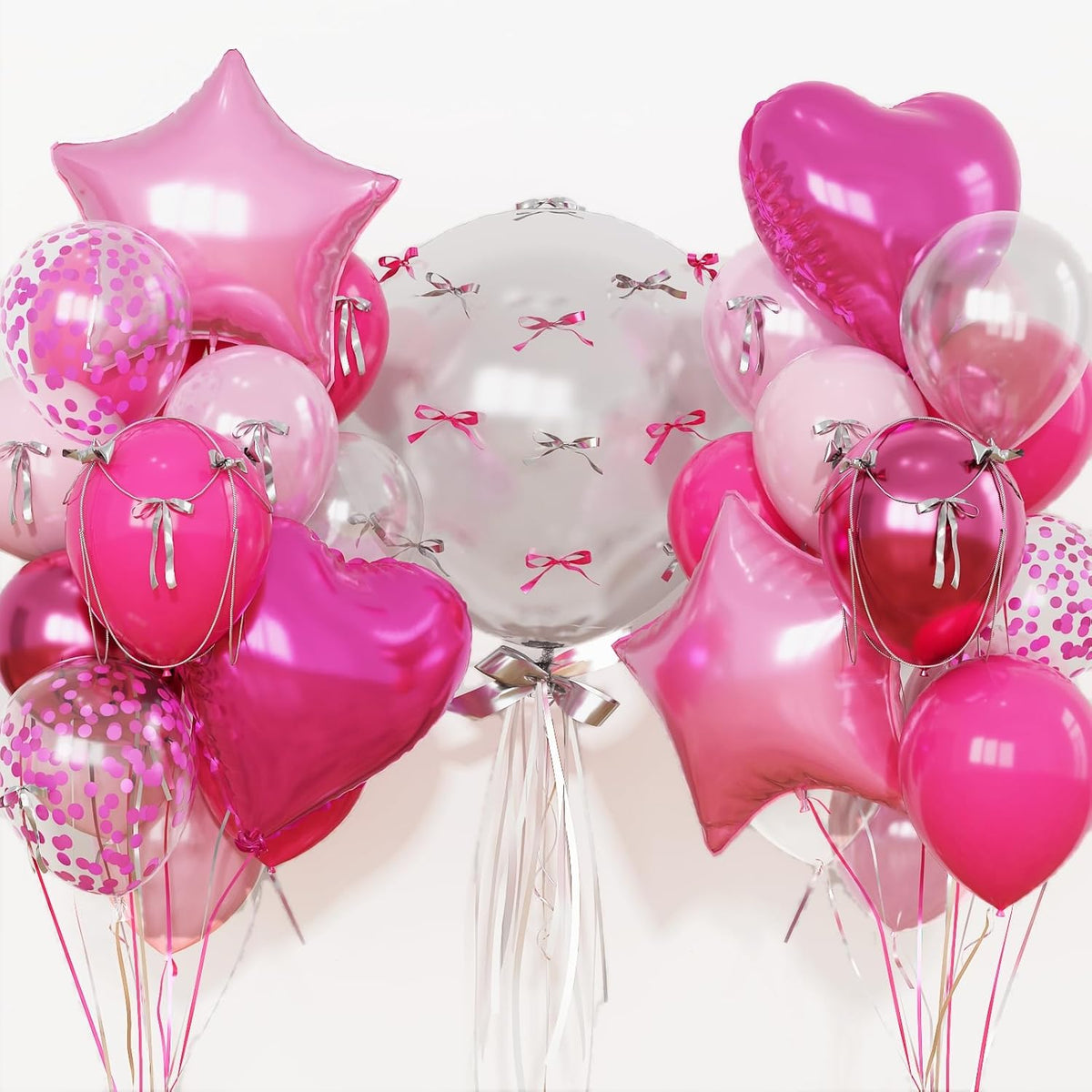 Hot Pink Balloons Pink Heart Star Balloon as Pink Birthday Decorations, Metallic Magenta Light Baby