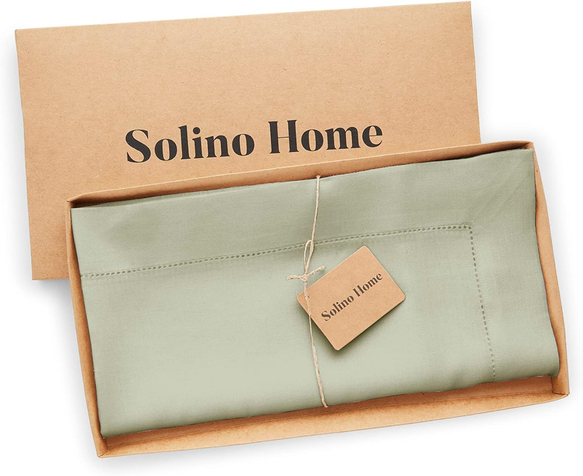 Solino Home Sage Green Linen Tablecloth 52 x 52 Inch - 100% Pure Linen Square Table Throw - Classic
