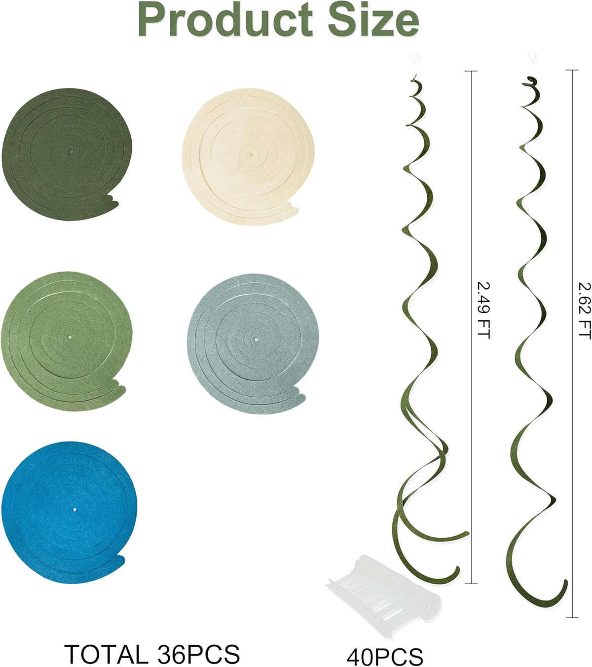 36 Pcs Sage Green Dusty Blue Hanging Swirl Decorations Blue Sage Green Felt Swirl Streamer Spiral