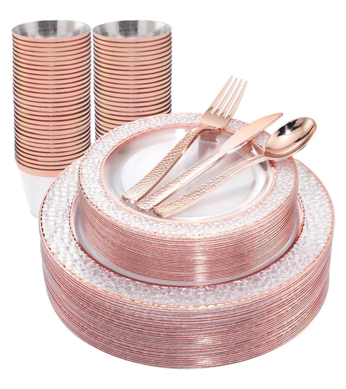 Ciaell 150PCS Rose Gold Plastic Plates – Disposable Plates with Rose Gold Plastic Silverware