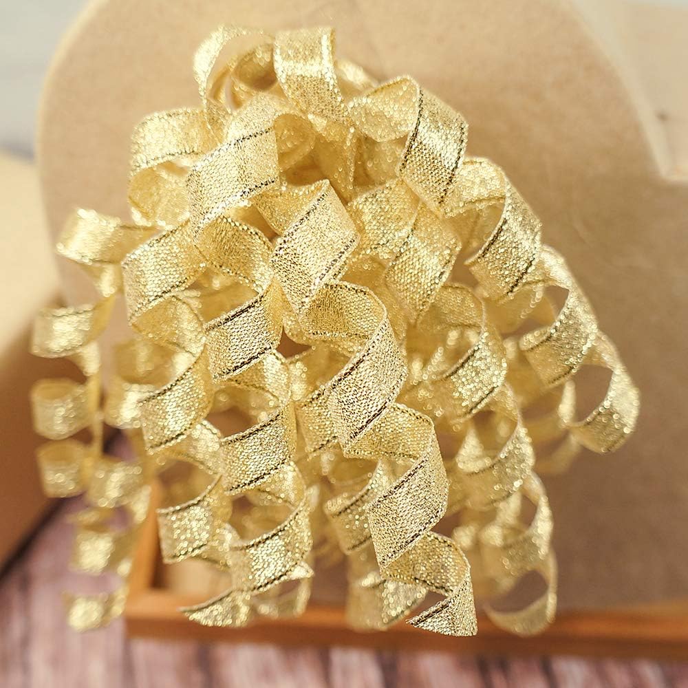 CT CRAFT LLC Gold Metallic Curly Ribbon Bow 6" Long x 6 Counts Gift Wrapping Pre-Tied Self-Adhesive