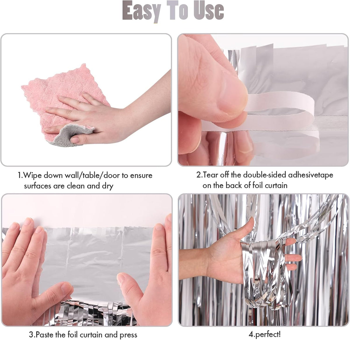 CANREVEL 2 Pack 3.3x8.2 Feet Silver Foil Fringe Backdrop Curtains, Tinsel Streamers Birthday Party
