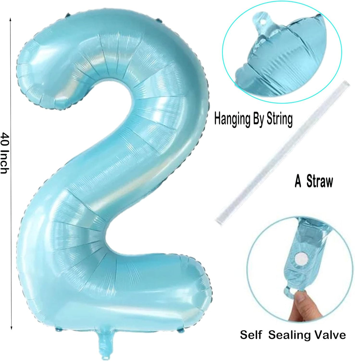 40 Inch Light Blue Number 0 Balloon Foil Balloons 0 for Kids Birthday Party Large Self Inflating