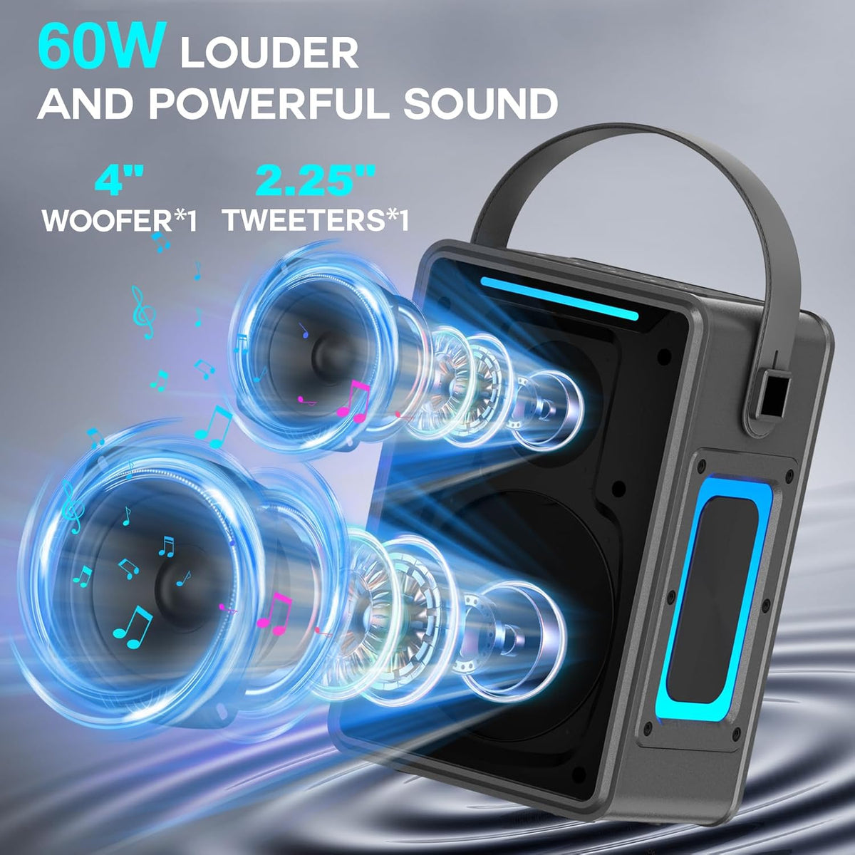 Portable Bluetooth Speaker 60W IPX6 Waterproof Wireless Speakers with Deep Bass, TWS Pairing, DSP