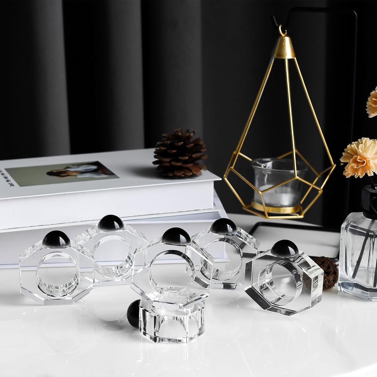 Crystal Napkin Rings Holder Silver Diamond Napkin Rings Pack of 6 Pieces,Hotel Restaurant Wedding