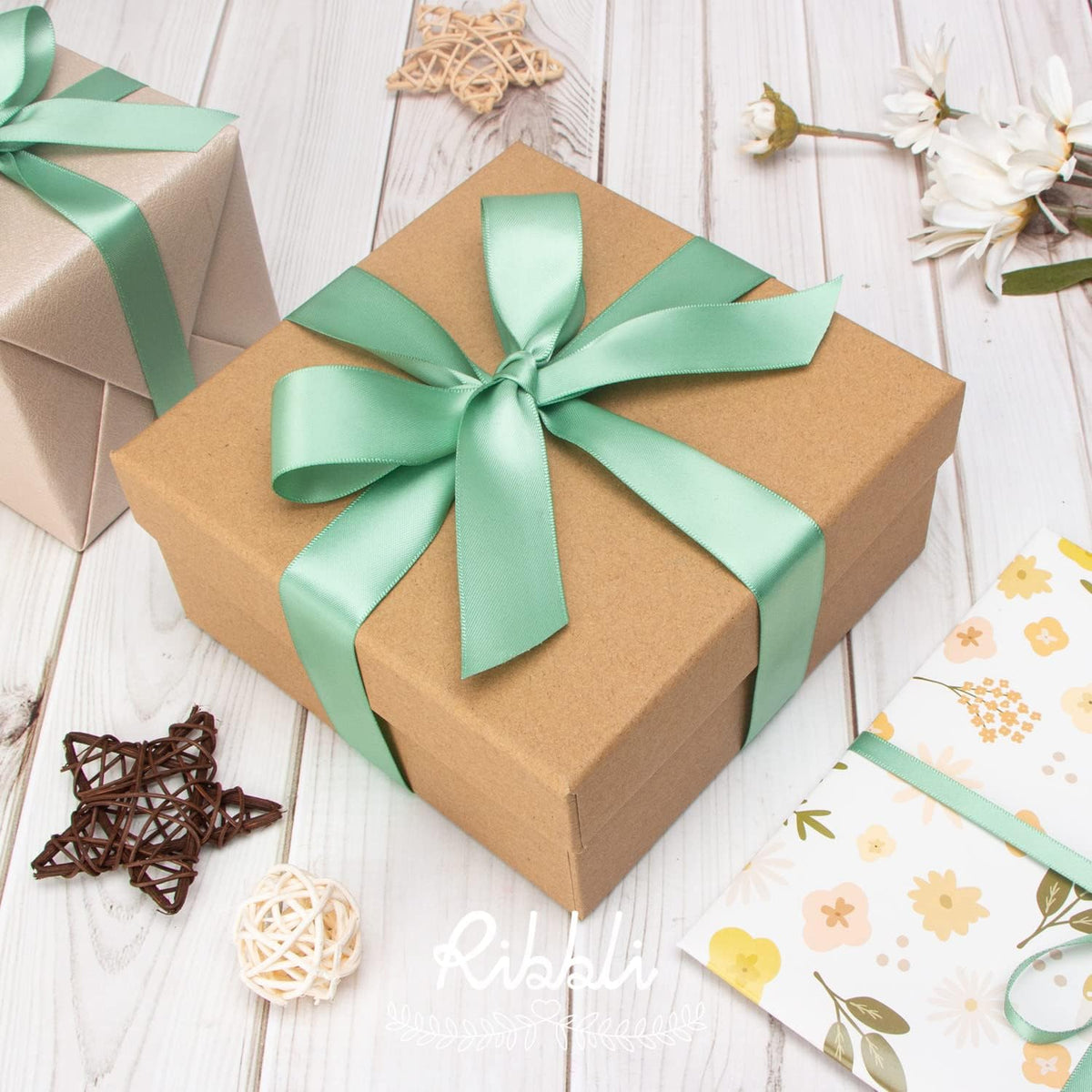 Ribbli Sage Green Satin Ribbon,Double Faced Satin 1 inch x Continuous 25 Yards,Use for Bows