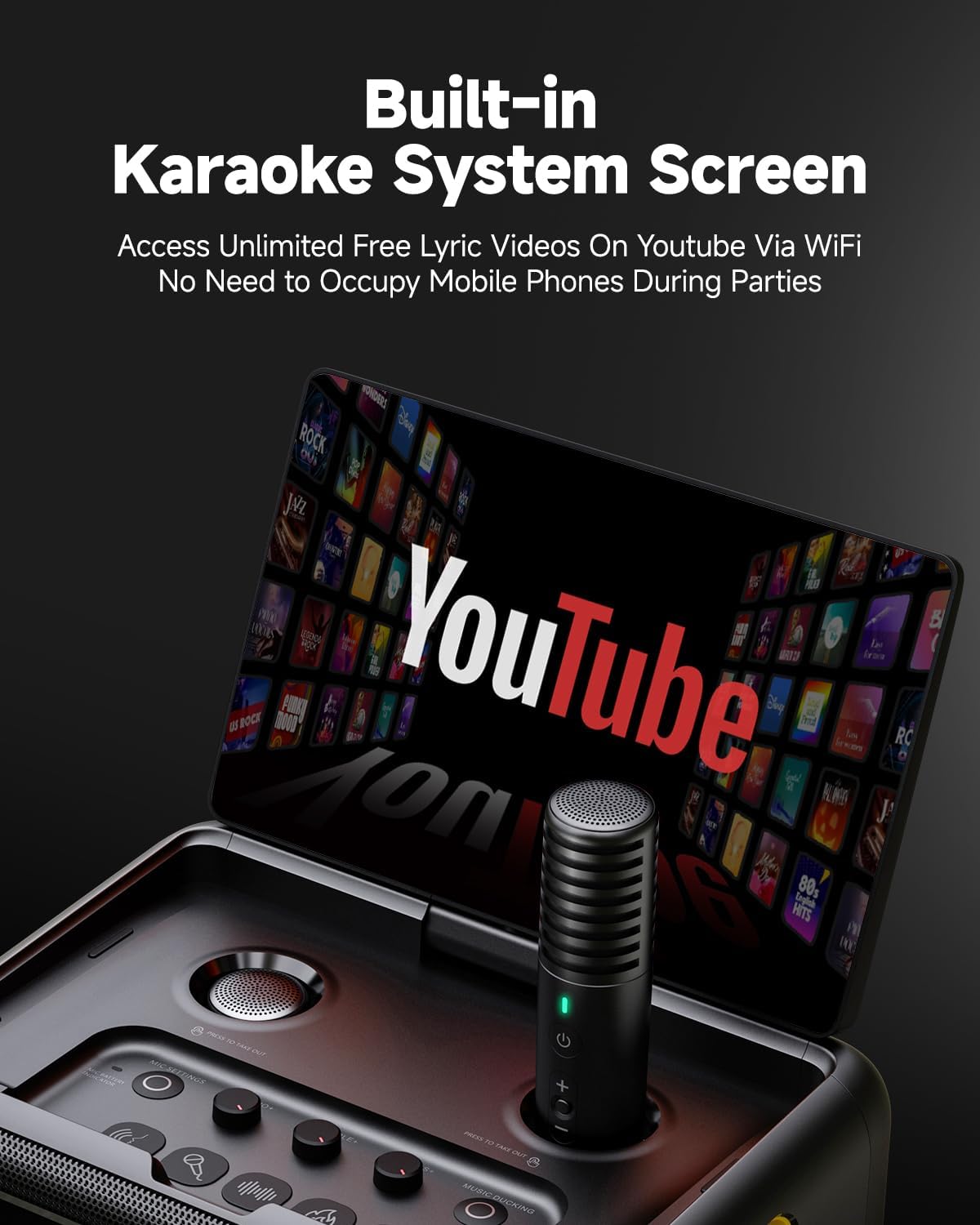 Ikarao Karaoke Machine with Microphone Stand, Portable Bluetooth Speaker for Party, Backyard