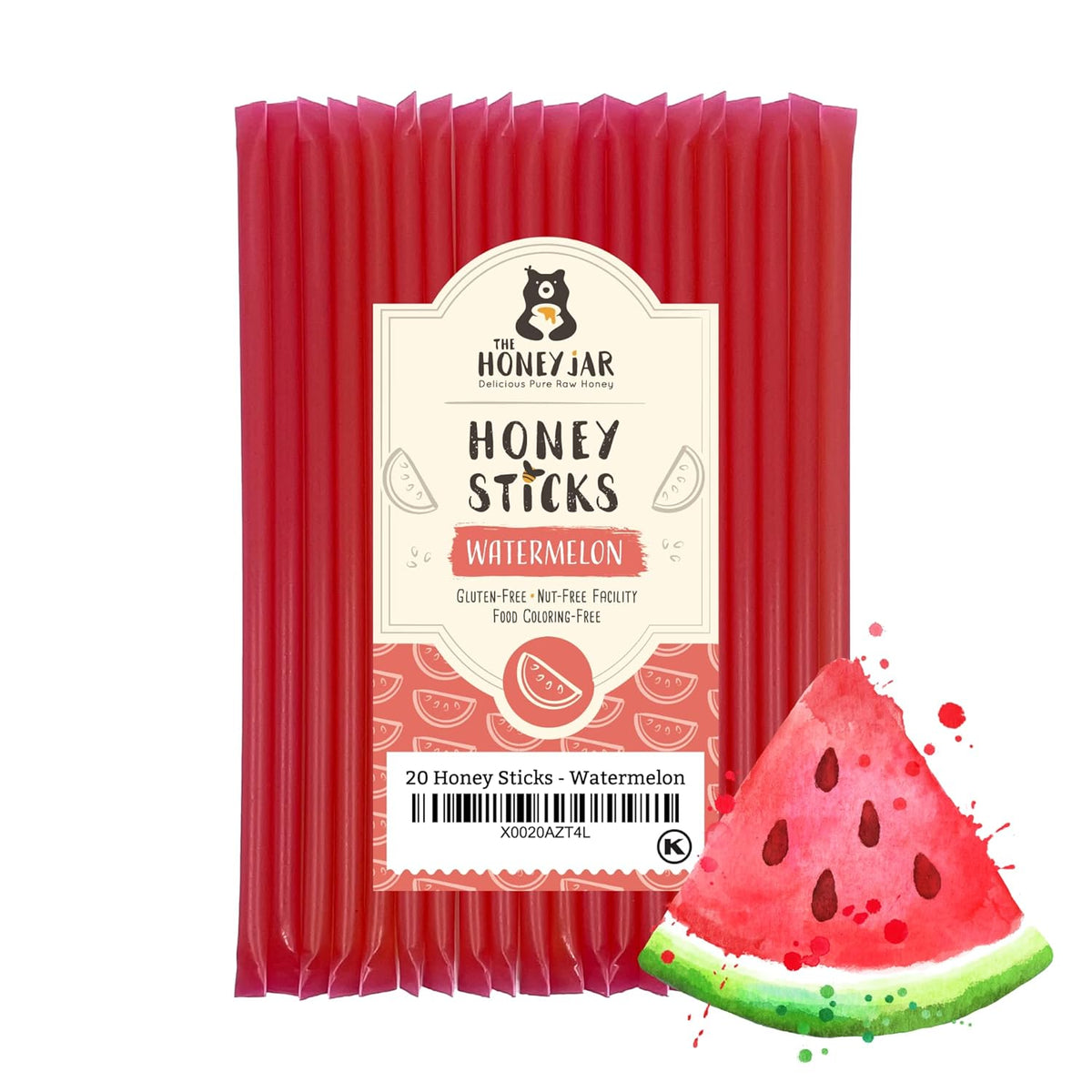 The Honey Jar Watermelon Flavored Honey Sticks - Pure Honey Straws For Tea, Coffee, or a Healthy
