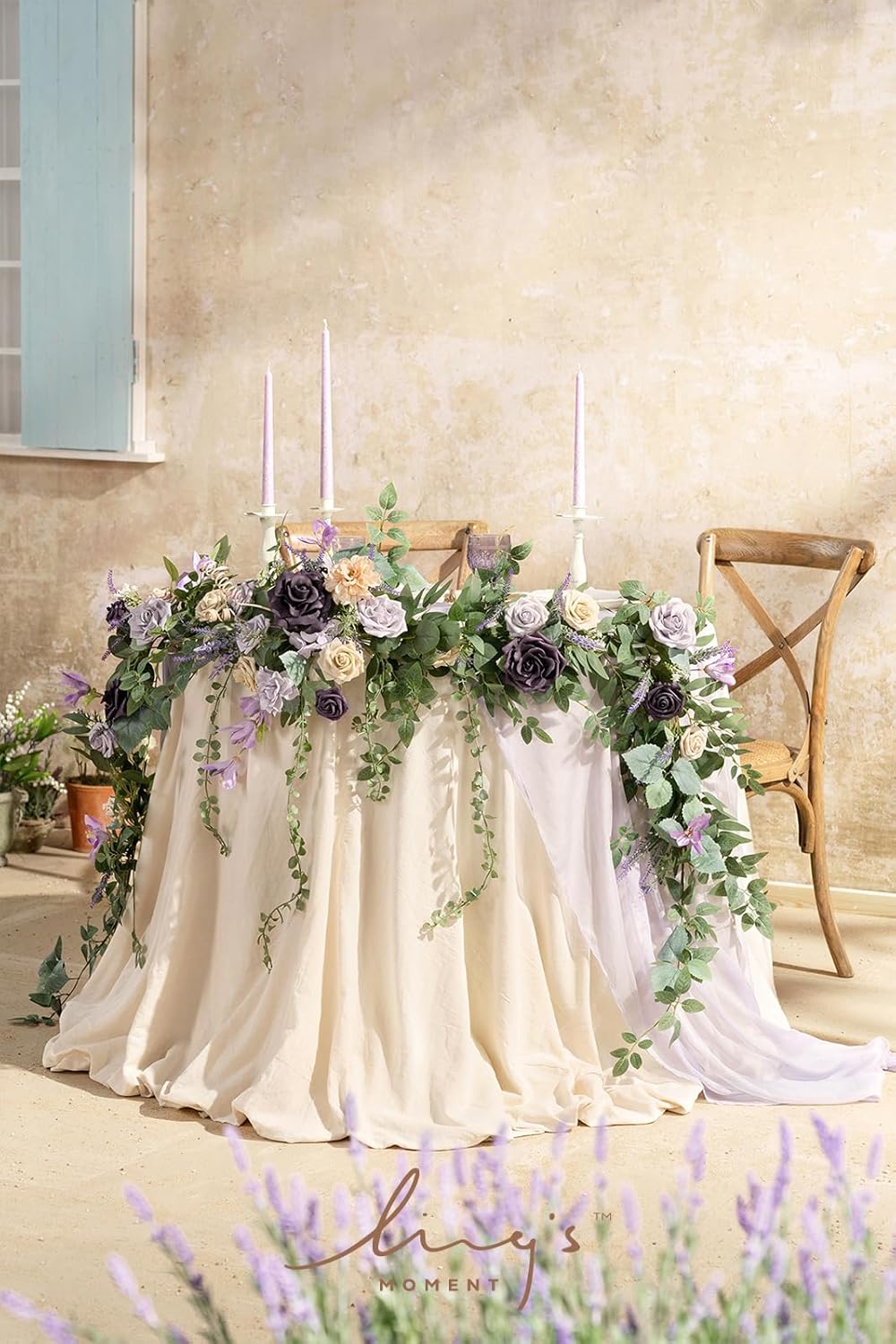 Ling's Moment 9FT Eucalyptus and Willow Leaf Garland with White Flower, Handcrafted Wedding