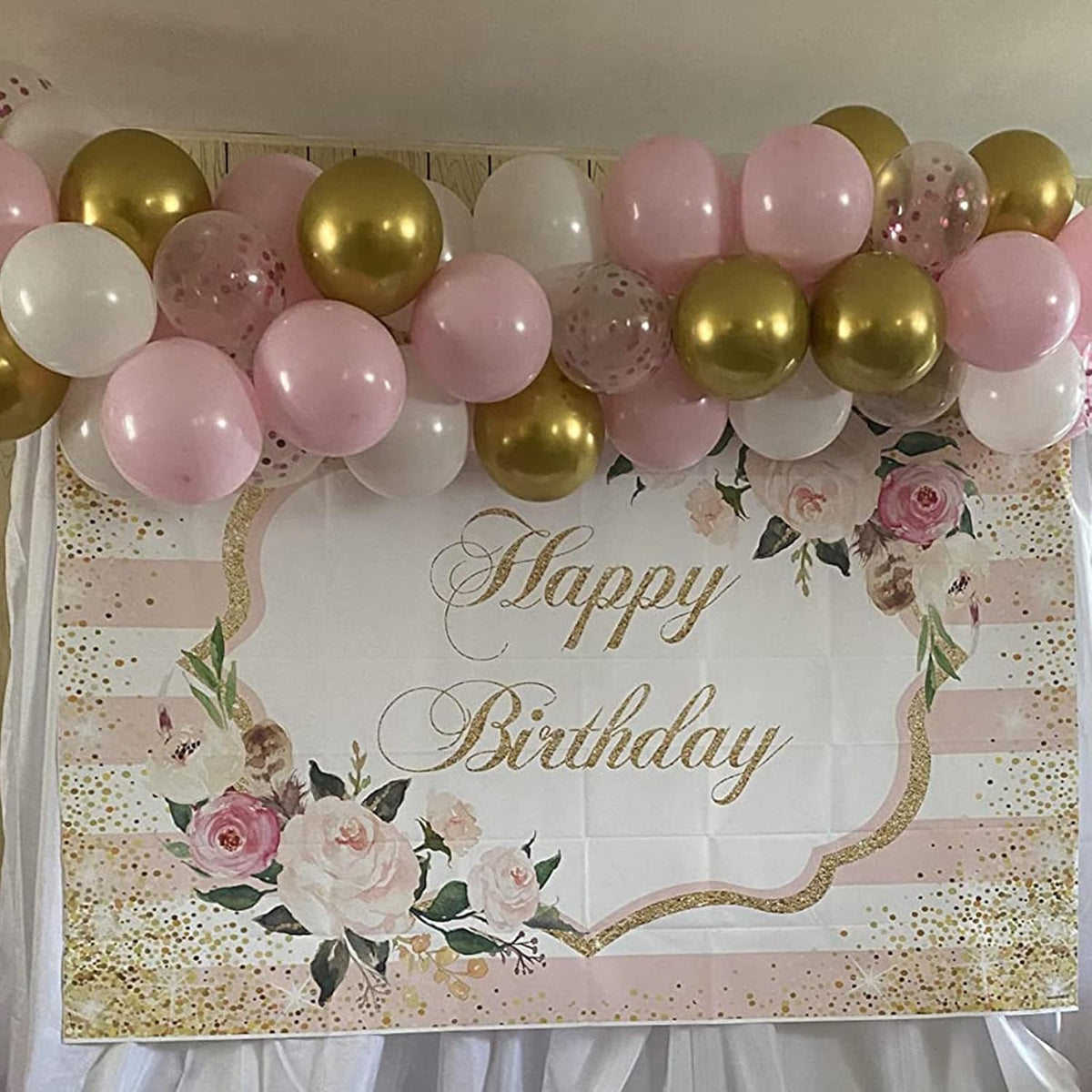 Balloons Pink Gold Confetti, 60 Packs 12 Inch Pink White Metallic Gold Balloon for Girls Birthday