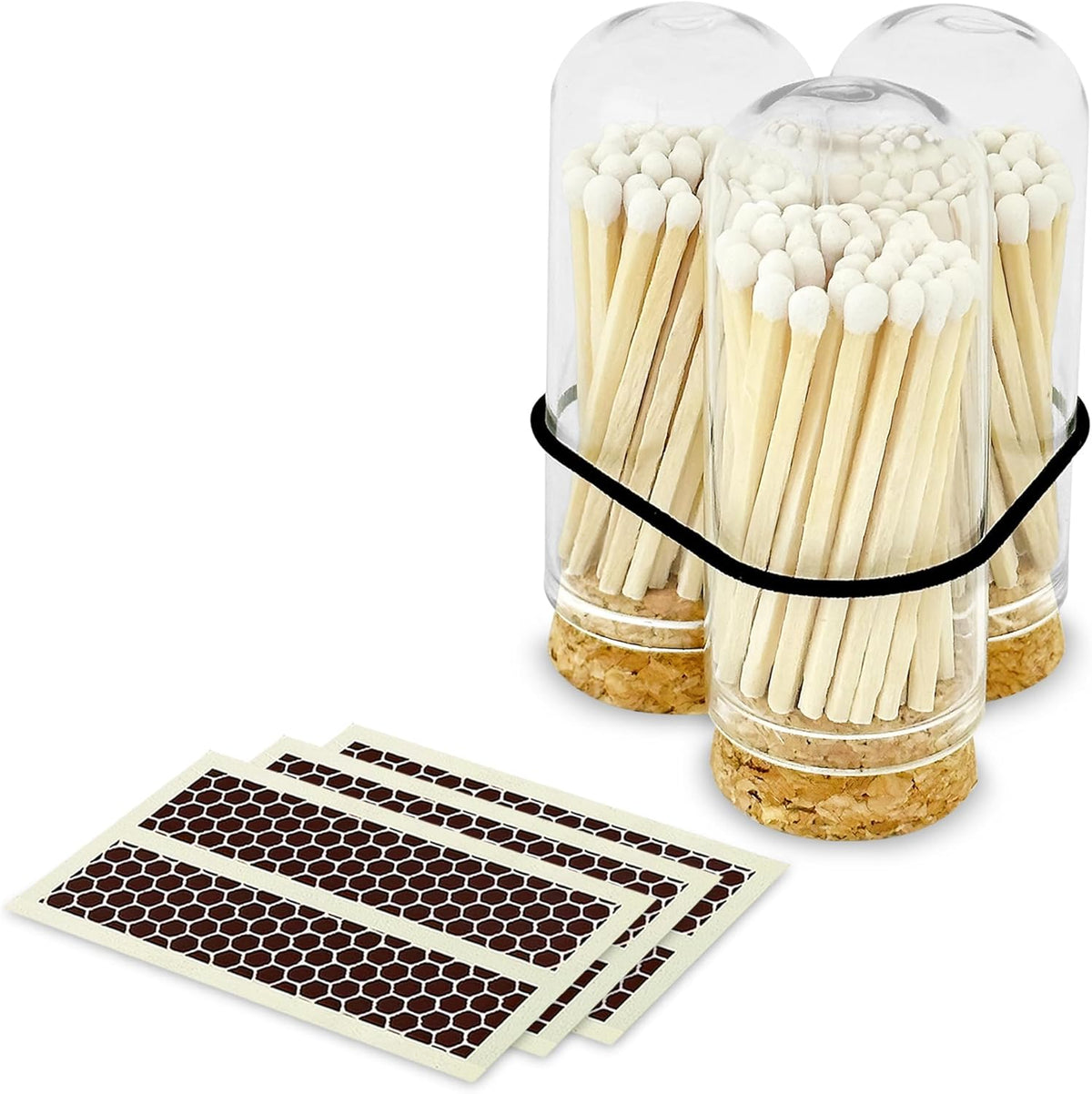 2" White Tip Matches with 3 Mini Cloche Jar + Striker Stickers Included | 100 Classic White