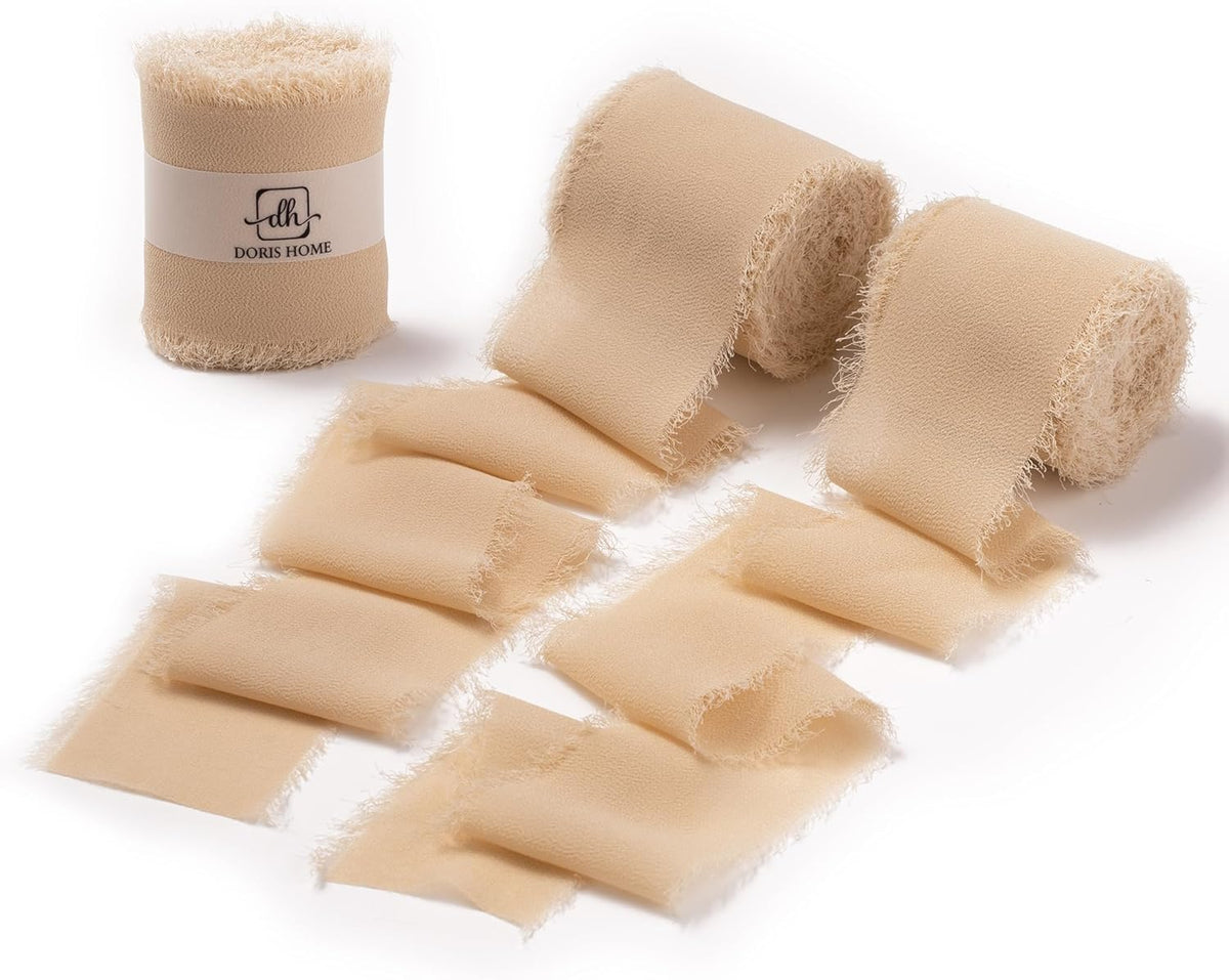 DORIS HOME Nude Chiffon Ribbon for Flower Bouquet, 2" x21Yd Fabric Ribbon for Gift Wrapping