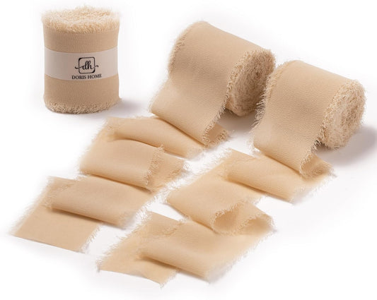 DORIS HOME Nude Chiffon Ribbon for Flower Bouquet, 2" x21Yd Fabric Ribbon for Gift Wrapping