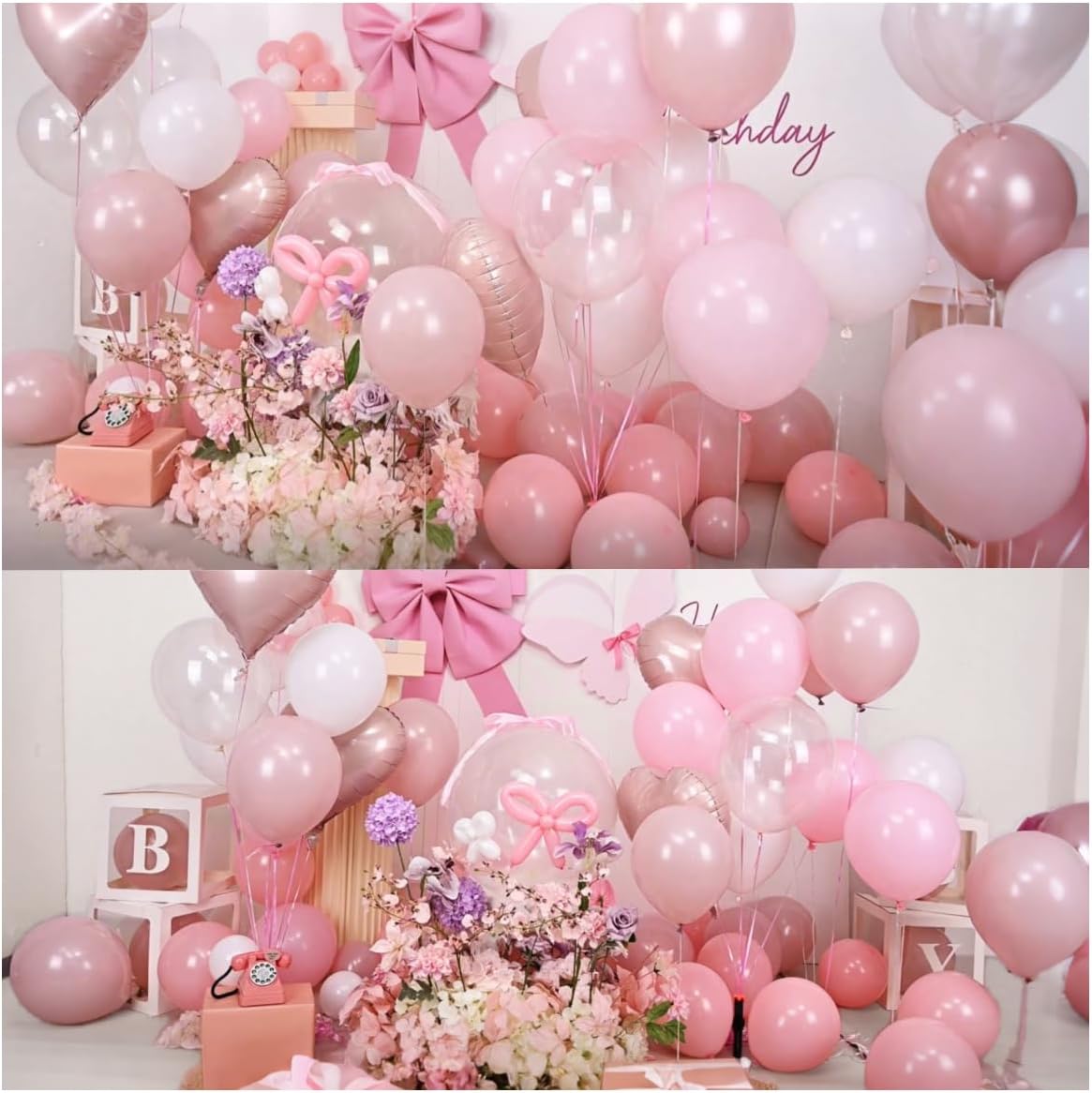 Pastel Pink and White Balloons Heart Shape Balloons, Light Baby Dusty Pink White Coquette Party