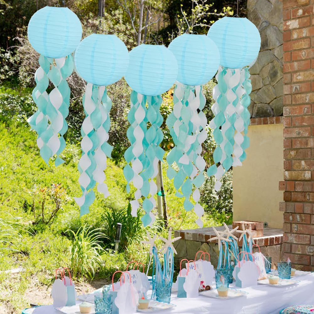 BEISHIDA 10-Inch Light Blue Round Paper Lanterns Decorative Hanging Asia Chinese Japanese Paper