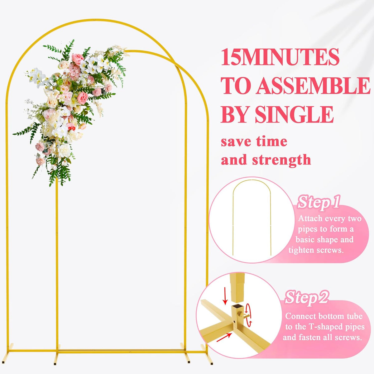 Wokceer Wedding Arch Backdrop Stand 7.2FT, 6.6FT White Metal Arch Stand Set of 2 for Birthday Party
