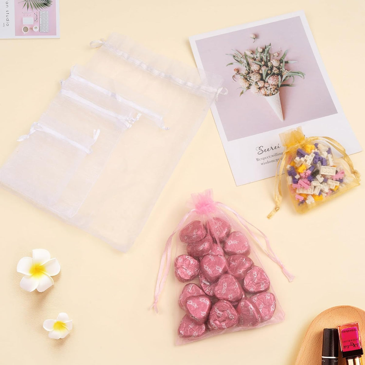 Organza Bags 6x9 Inch 50 Packs Mesh Gift Bags Mesh Bags Drawstring for Party Favor Wedding Baby