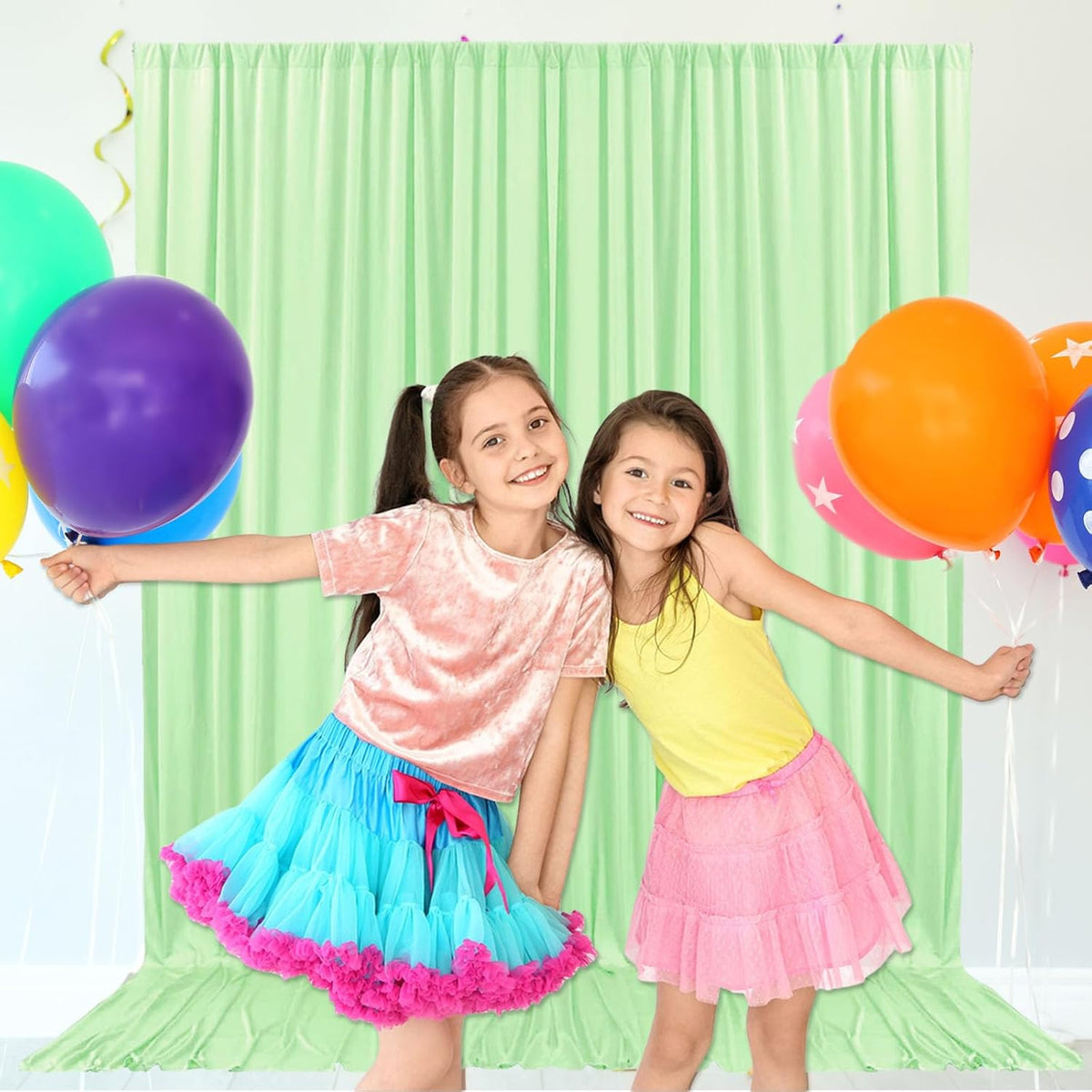10ft x 10ft Light Green Backdrop Curtains for Parties, Fabric Satin Background Curtain with Rod