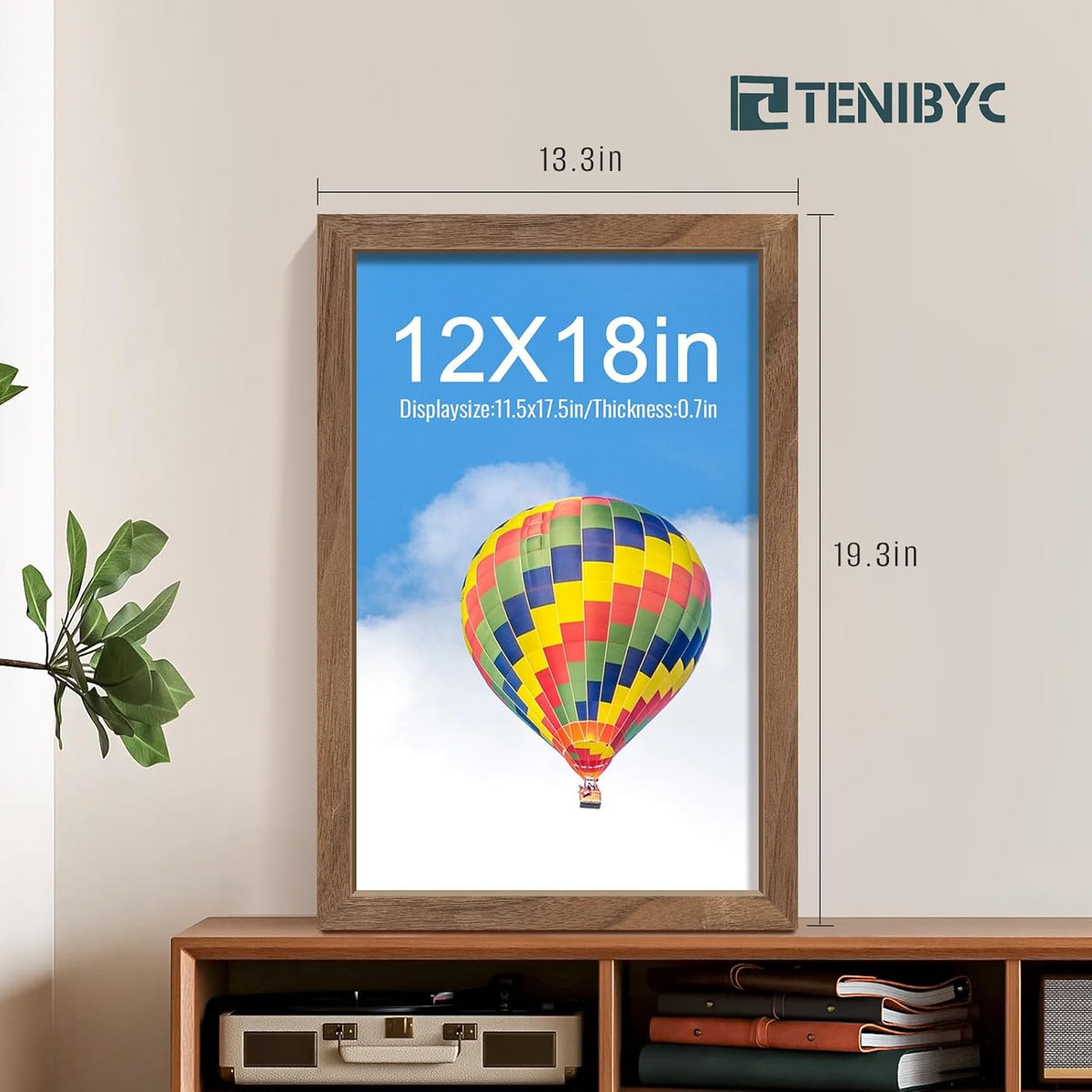 12x18 Frame Set of 4, Brown Grain, Walnut Wood & HD Tempered Glass, 12x18 Poster Picture Frame