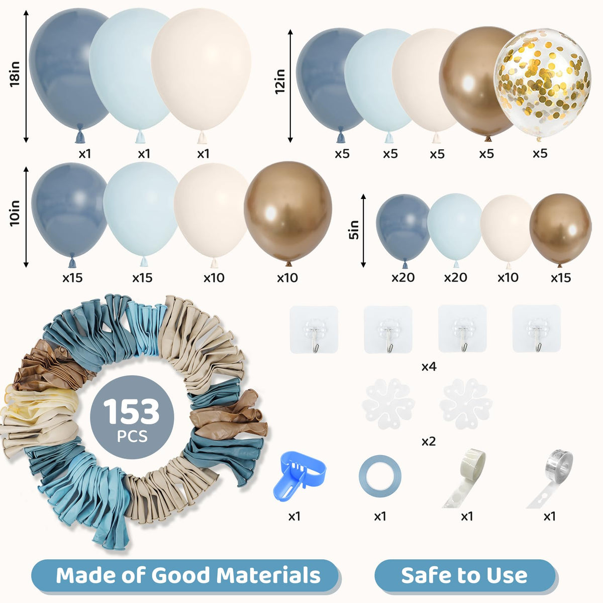 Amandir 153pcs Dusty Blue Balloon Garland Arch Kit Different Sizes