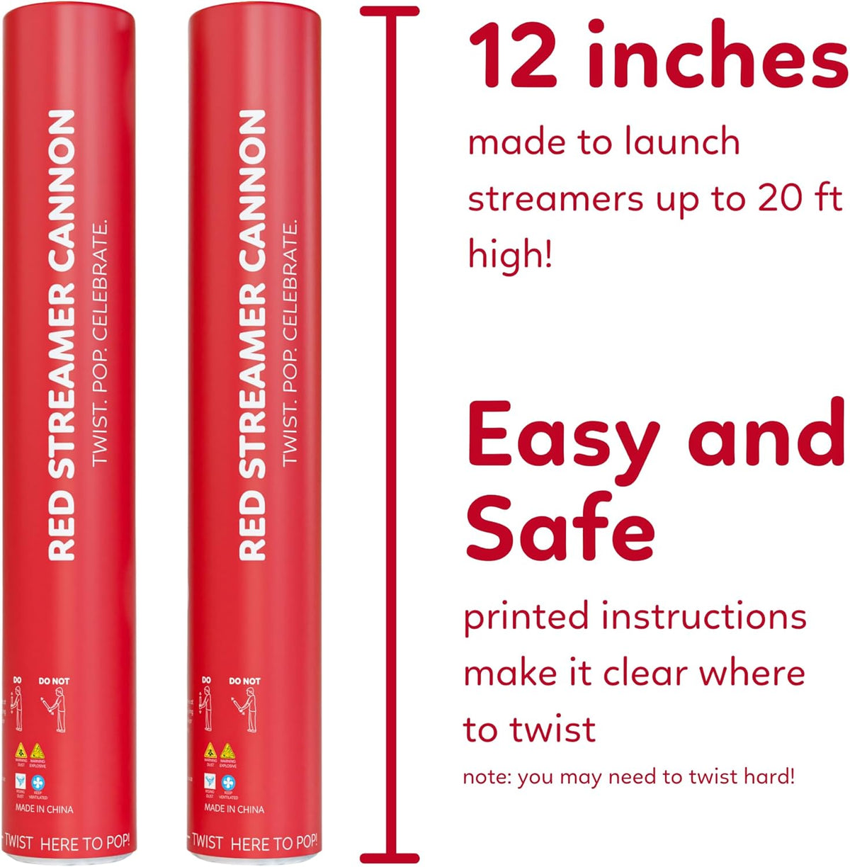 2 Pack Streamer Cannon Confetti Poppers | Biodegradable Red Confetti | TUR Party Supplies |
