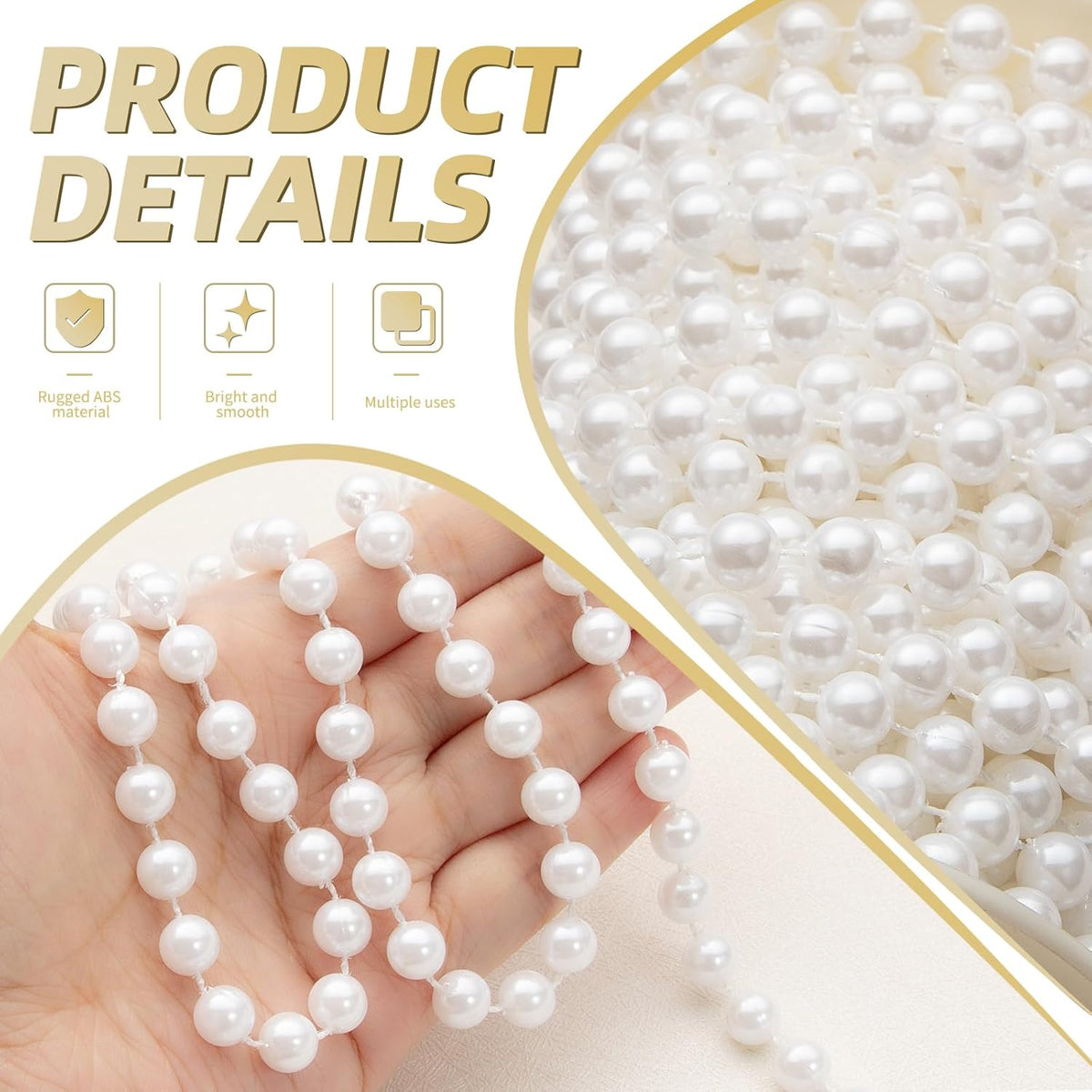 48 Feet Faux Pearl Beads Garland 8mm Craft String Pearls for Wedding Centerpiece Christmas Tree and