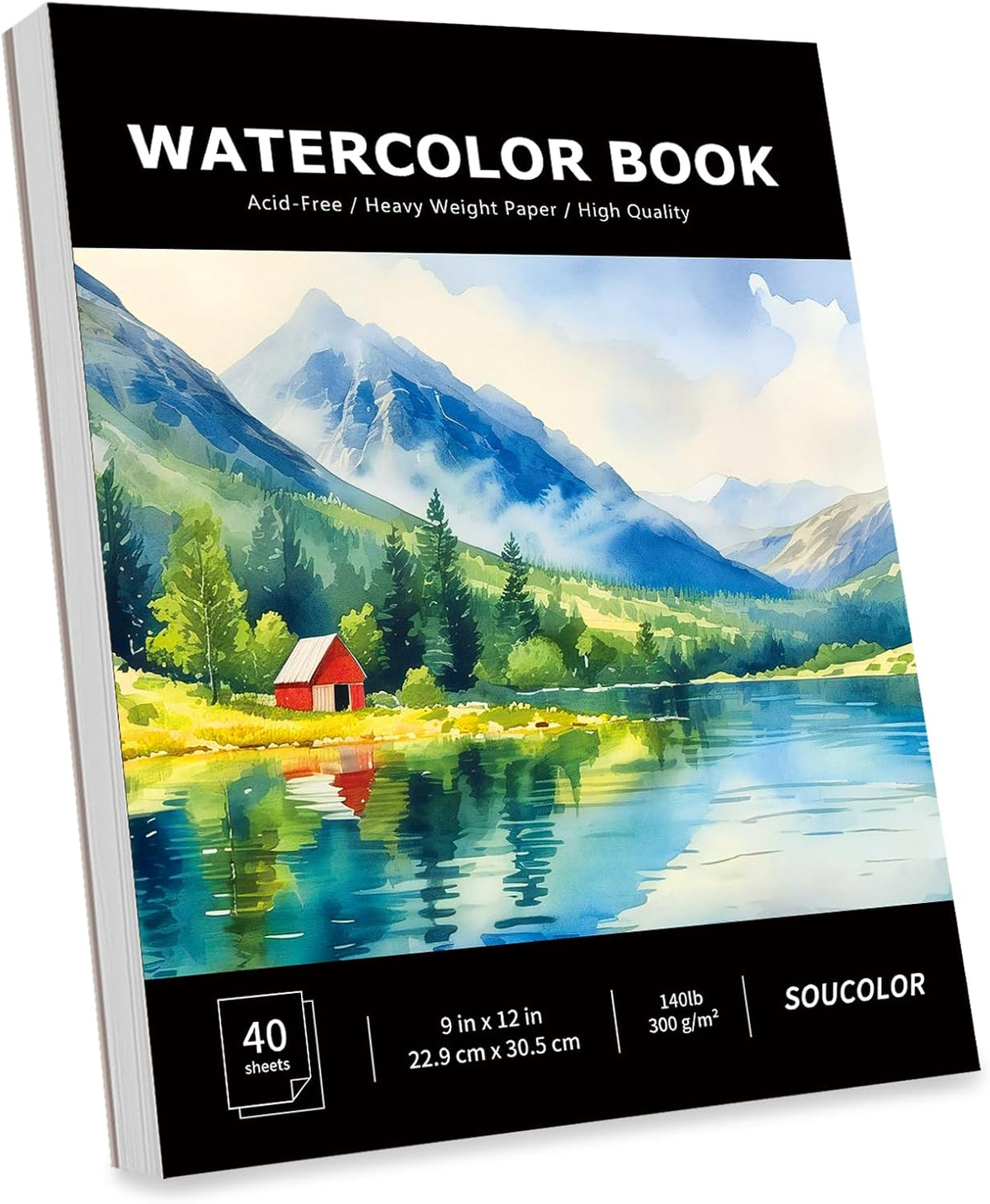 Soucolor Watercolor Paper Pad, 9"x12" Water Color Paper, 140lb/300gsm 40 Sheets Artist Painting