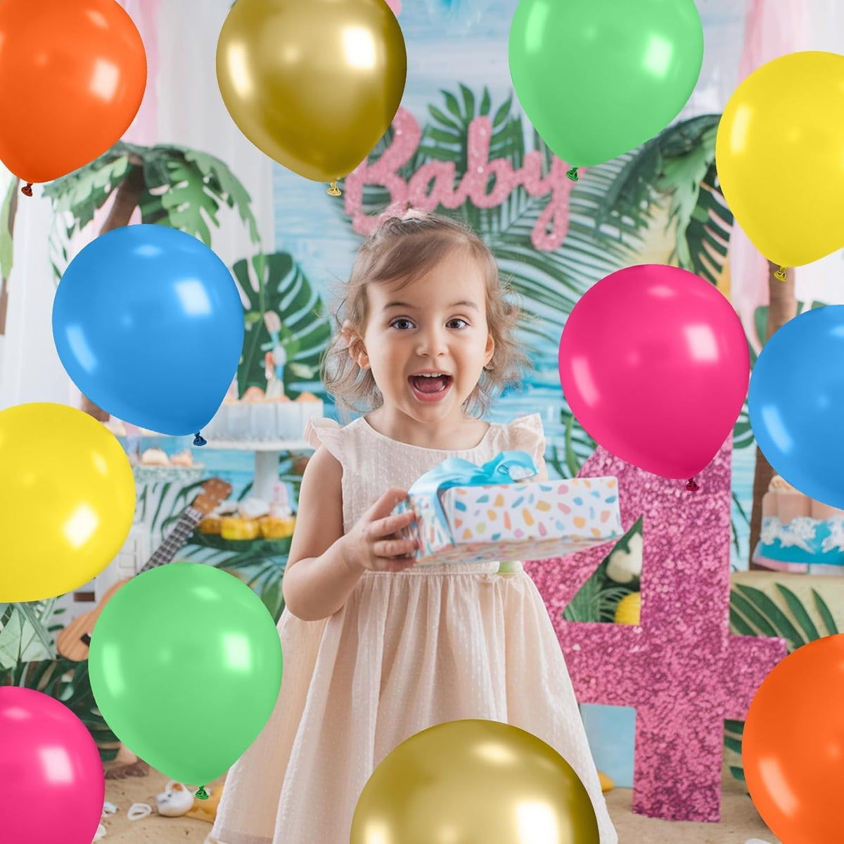 Paready Colorful Balloons Set, 50 Pcs Rainbow Metallic Gold Balloon, 12 Inch Teal Blue and Orange