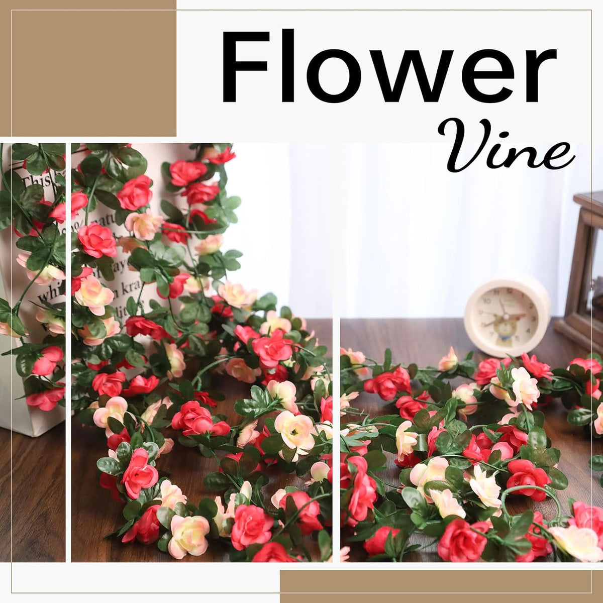 Miracliy 5Pcs 41FT Pink Flower Garland Artificial Rose Arch Vines Fake Spring Floral Garland for