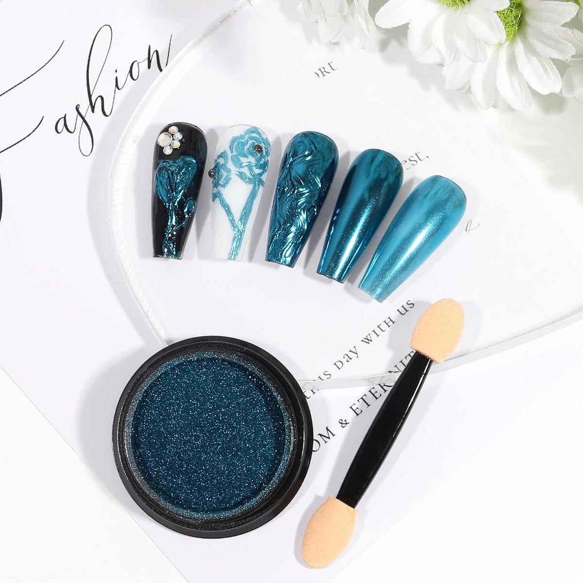 Artdone Chrome Nail Powder, Lake Blue Iridescent Aurora Powder Metallic Mirror Effect Pigment