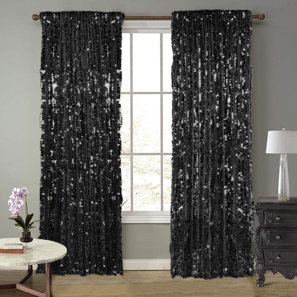 18MM Black Big Sequin Payatte Backdrop Curtains 4.5FTX9FT 2 Panels-Black Drapes Curtains for