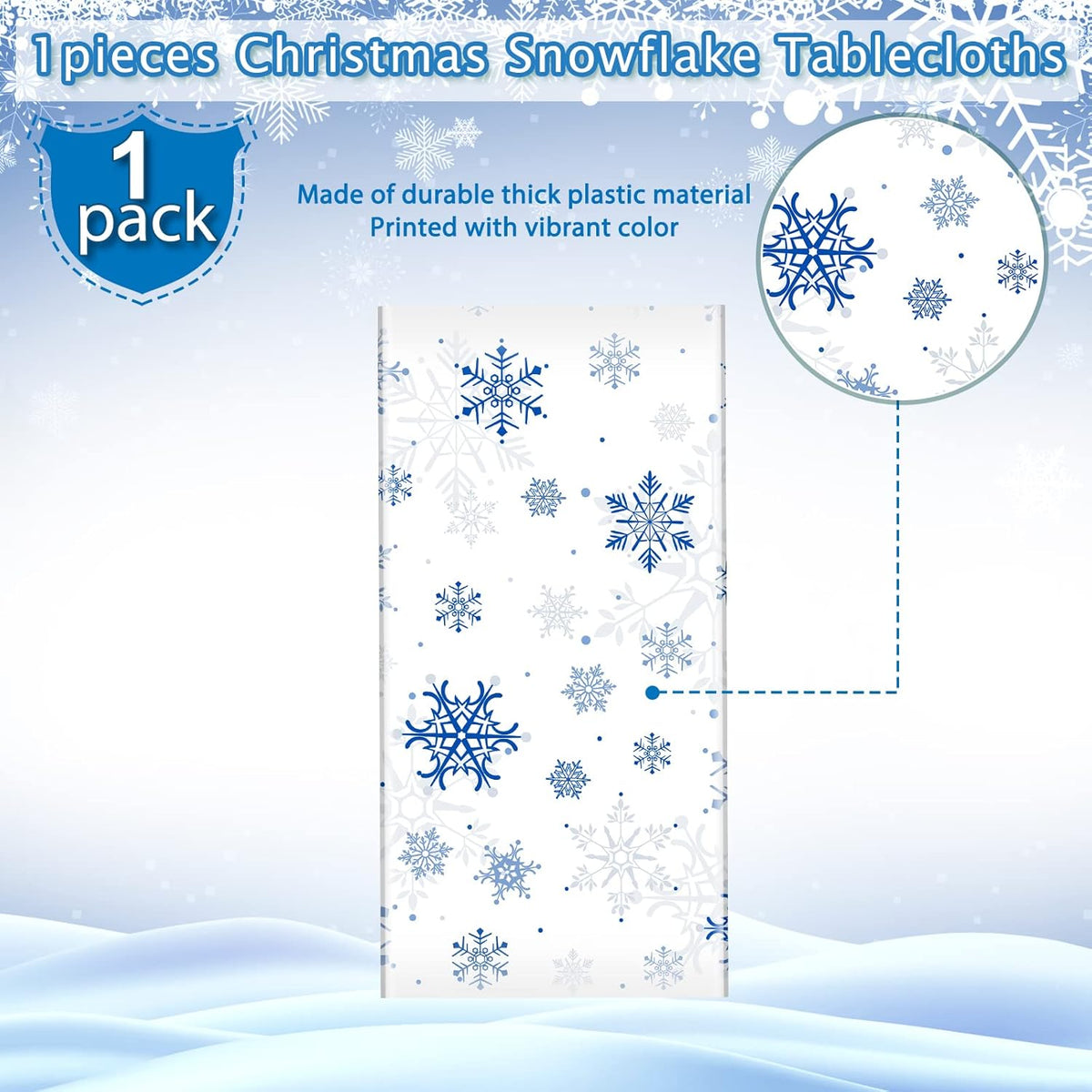 1 Pieces Snowflake Christmas Party Tablecloth Decorations,Plastic White Snowflake White Blue Xmas