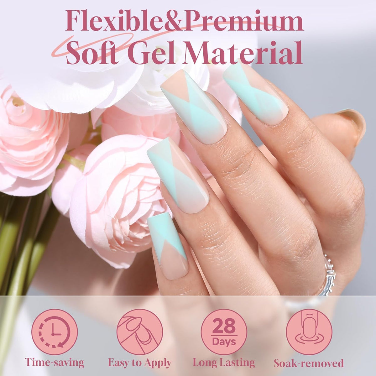UNA GELLA Medium Square Gel Nail Tips 504pcs Full Matte Square Gel Tips Half Cover Clear False