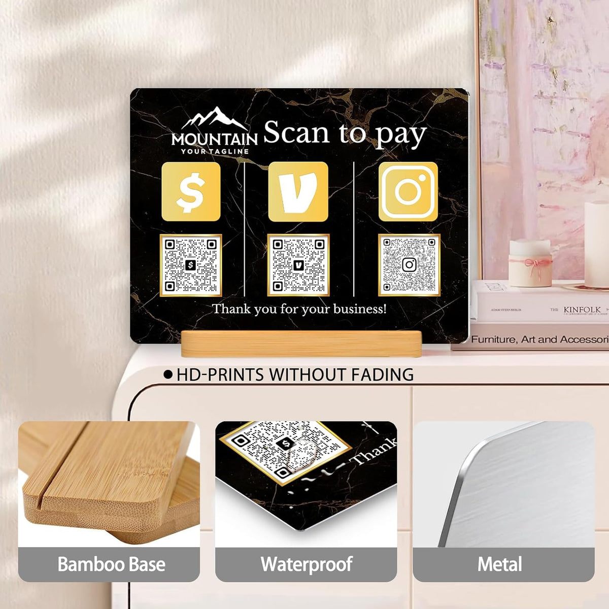 Personalized Custom Metal QR Code Sign Venmo Cashapp Scan to Pay with Stand Instagram Facebook