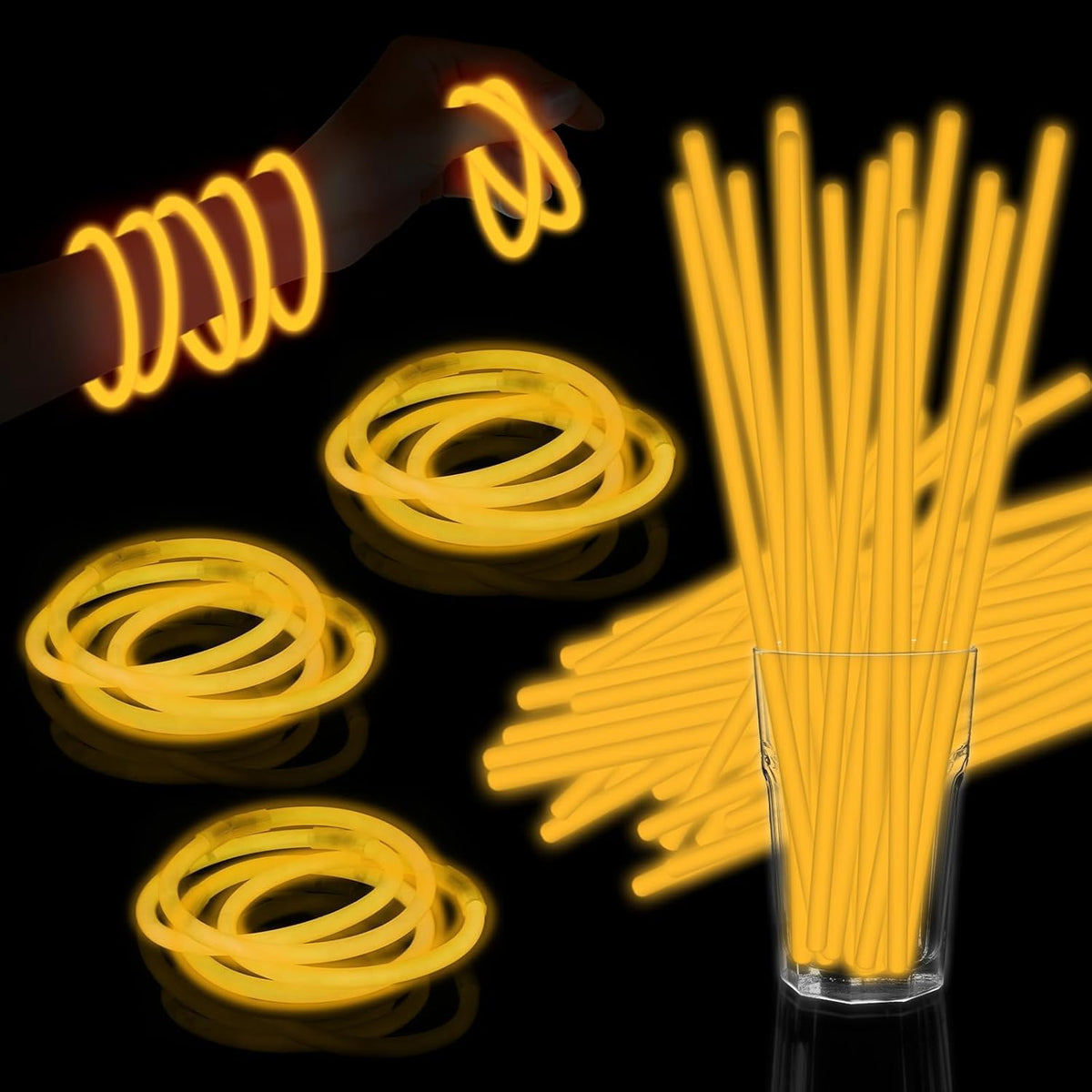 60 Pack 8” Orange Glow Sticks Bulk with 60 Connectors Neon Glow In The Dark Party favors Supplies