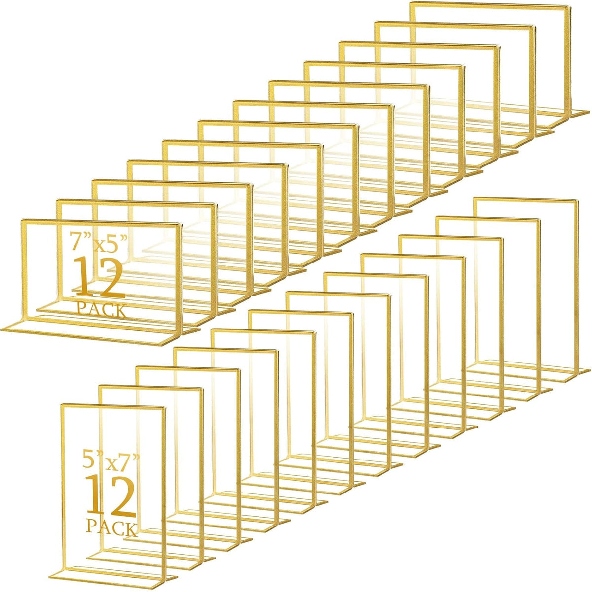 Hoteam 24 Pack 5 x 7/7 x 5 Clear Acrylic Sign Holder with Gold Border, Gold Picture Frame, Double