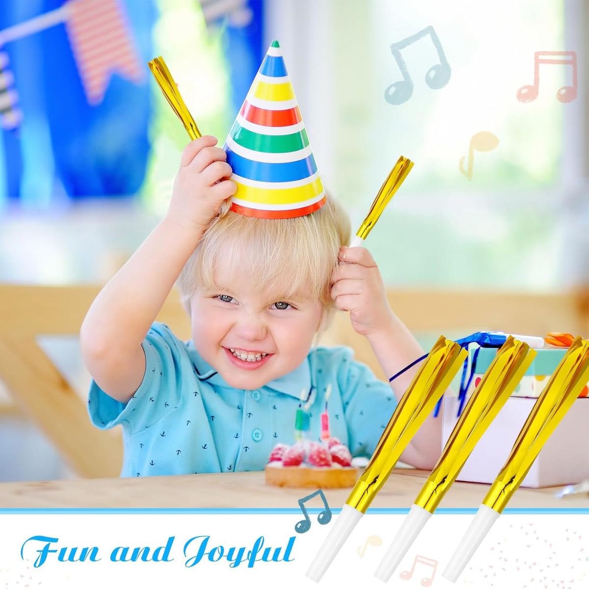 Metallic Fringed Noise Makers, 24 Pcs, Gold White, Silver White, for Noise Makers Party Favors