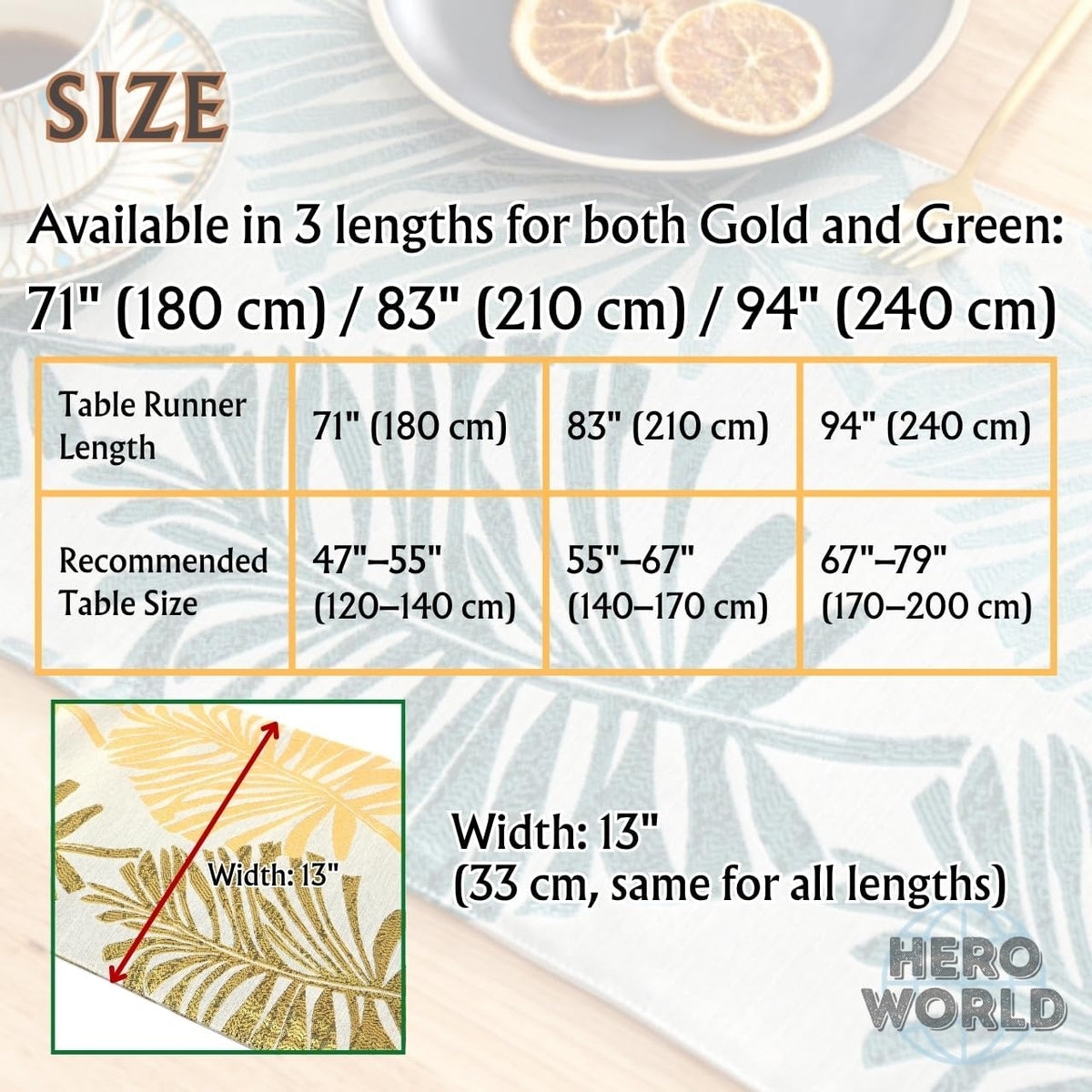 Monstera Leaf Table Runner – Elegant Fabric Table Centerpiece, Machine Washable, Gold or Green